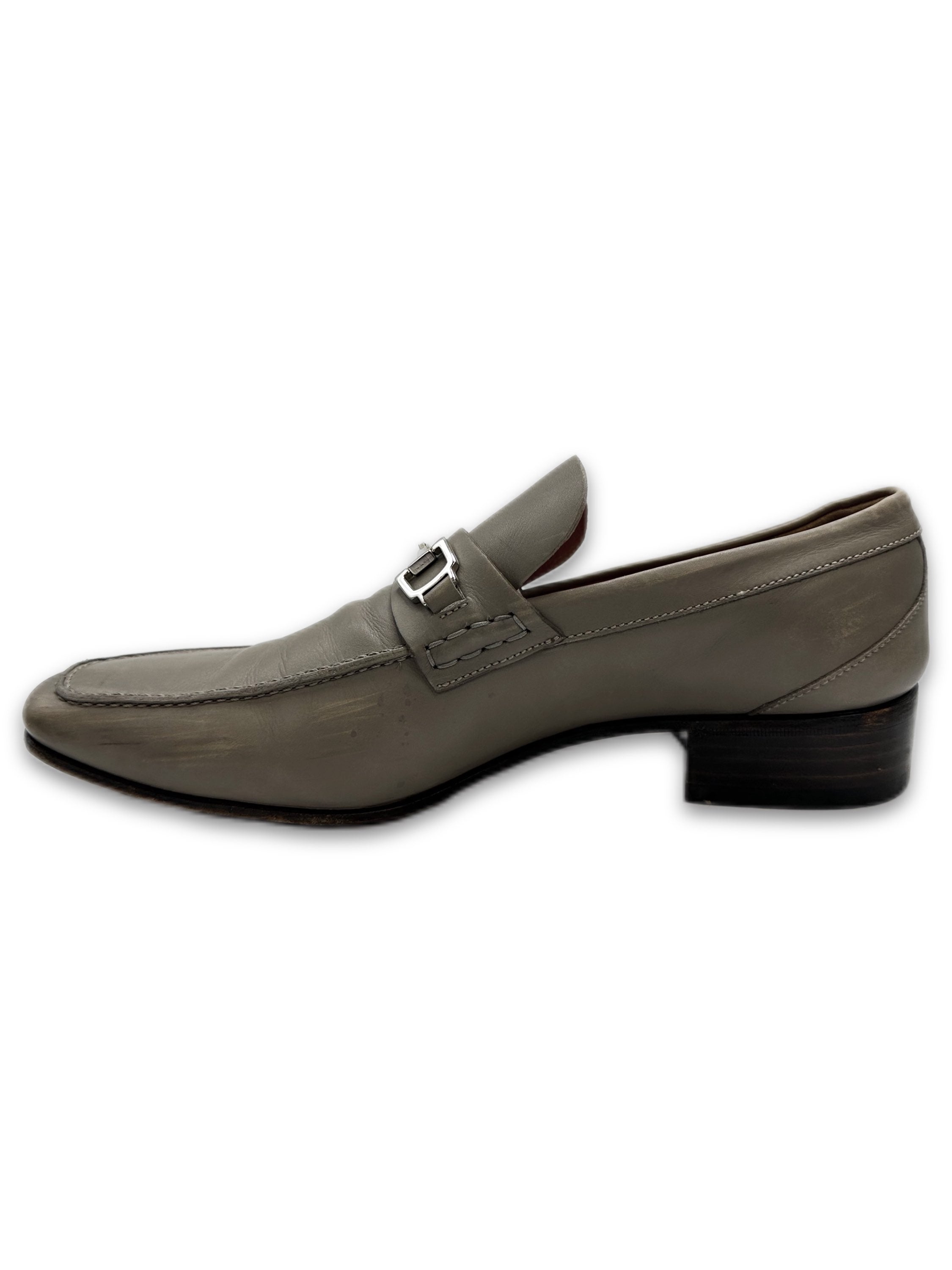 Gucci ‘Horsebit’ Metal Grey Leather Low-top Loafers