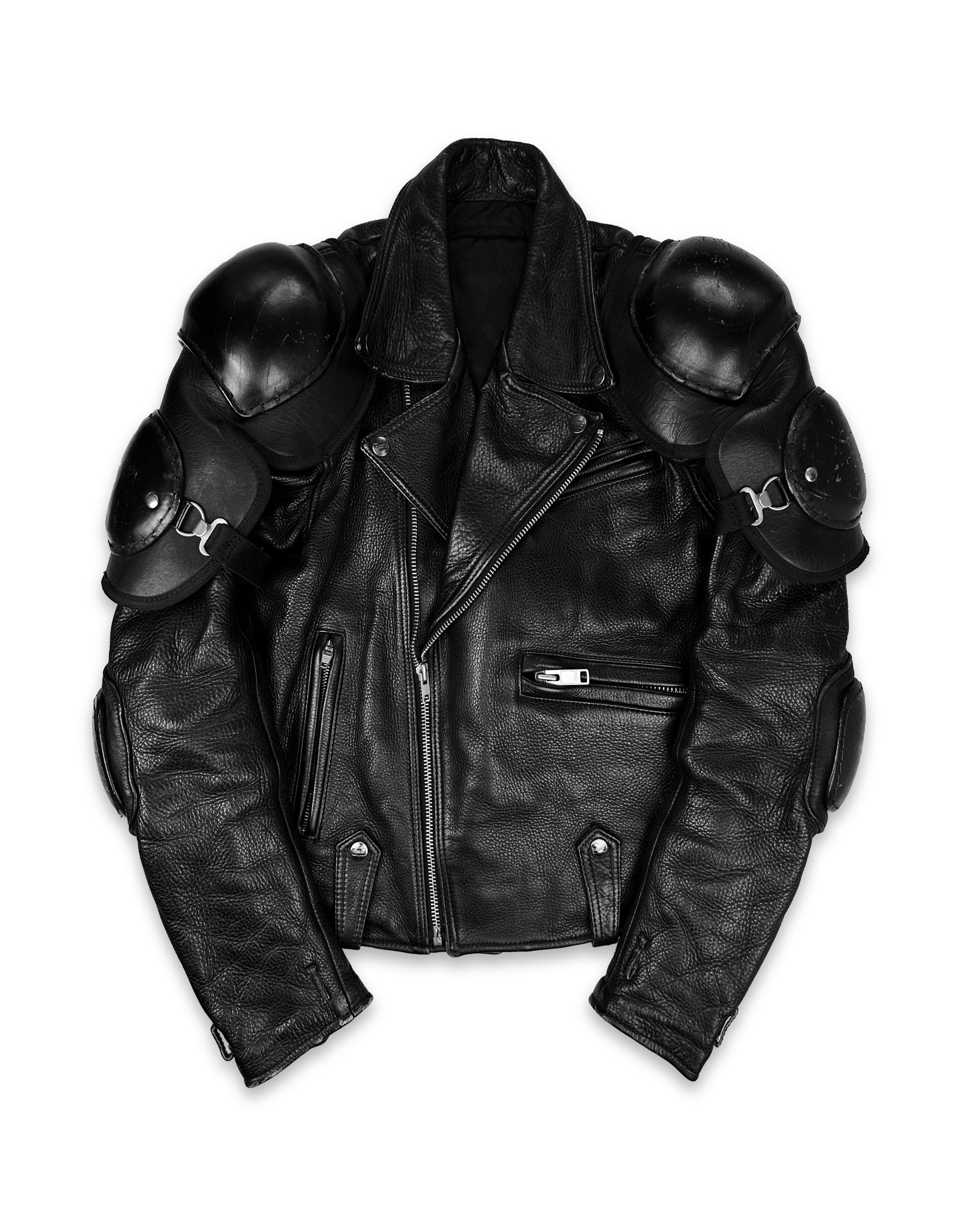 00s Kadoya ‘Battle Suit’ Armoured Black Leather Biker Jacket