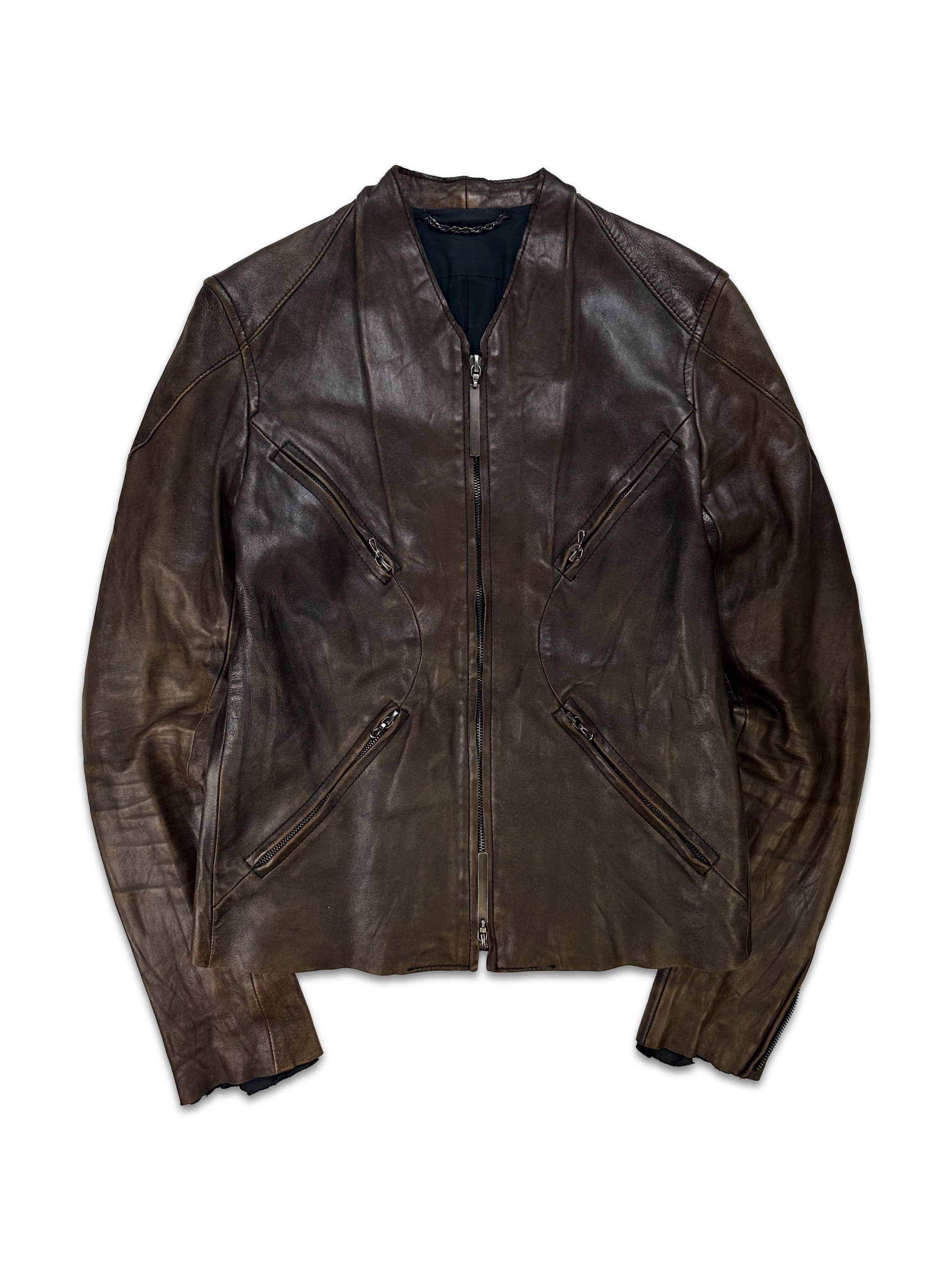 AW08 The Viridi-Anne Brown Leather Quad-zip Leather Biker Jacket