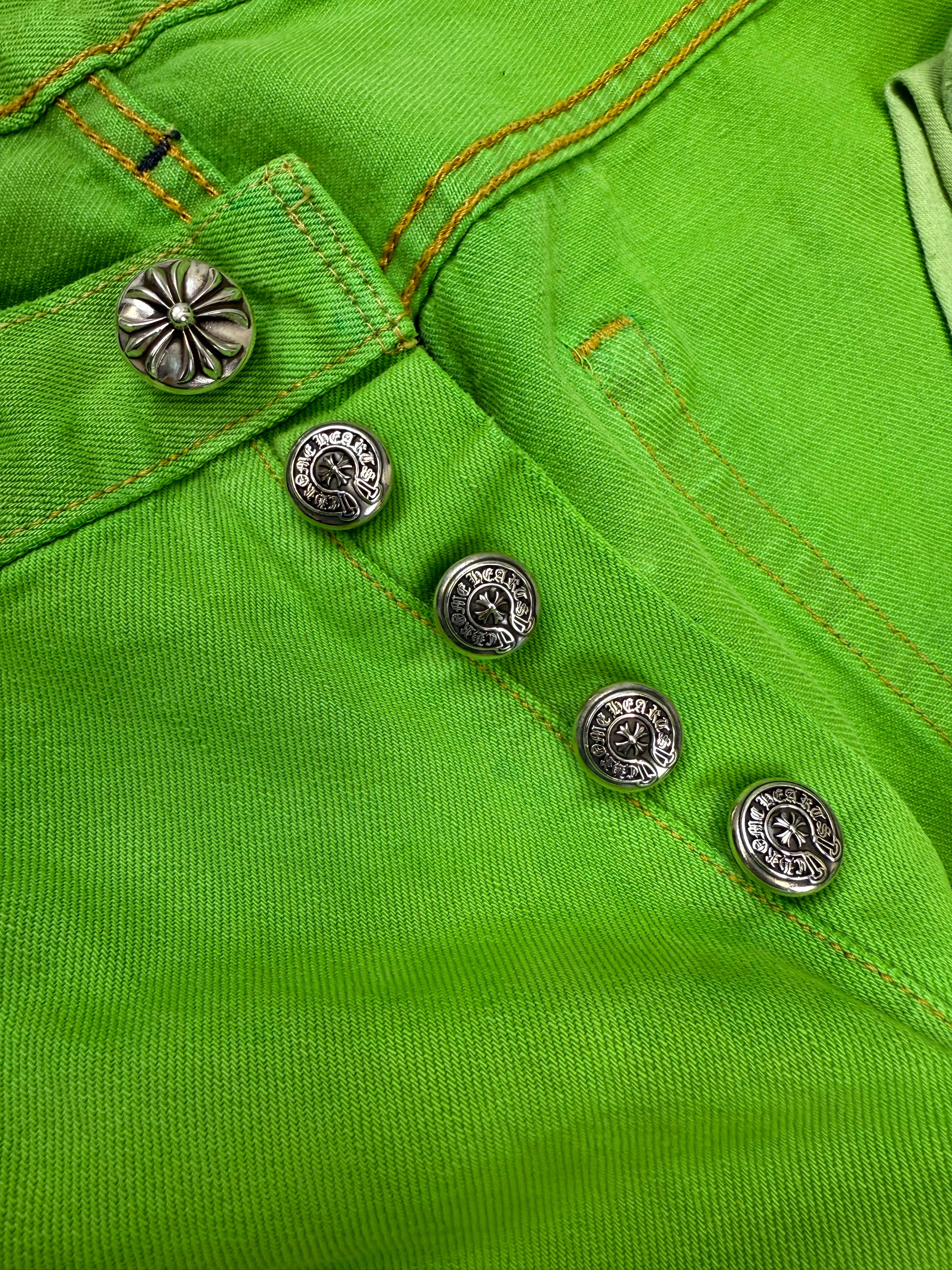 Chrome Hearts Flooded 26 Cross Patch Lime Green Levi’s 501 Jeans