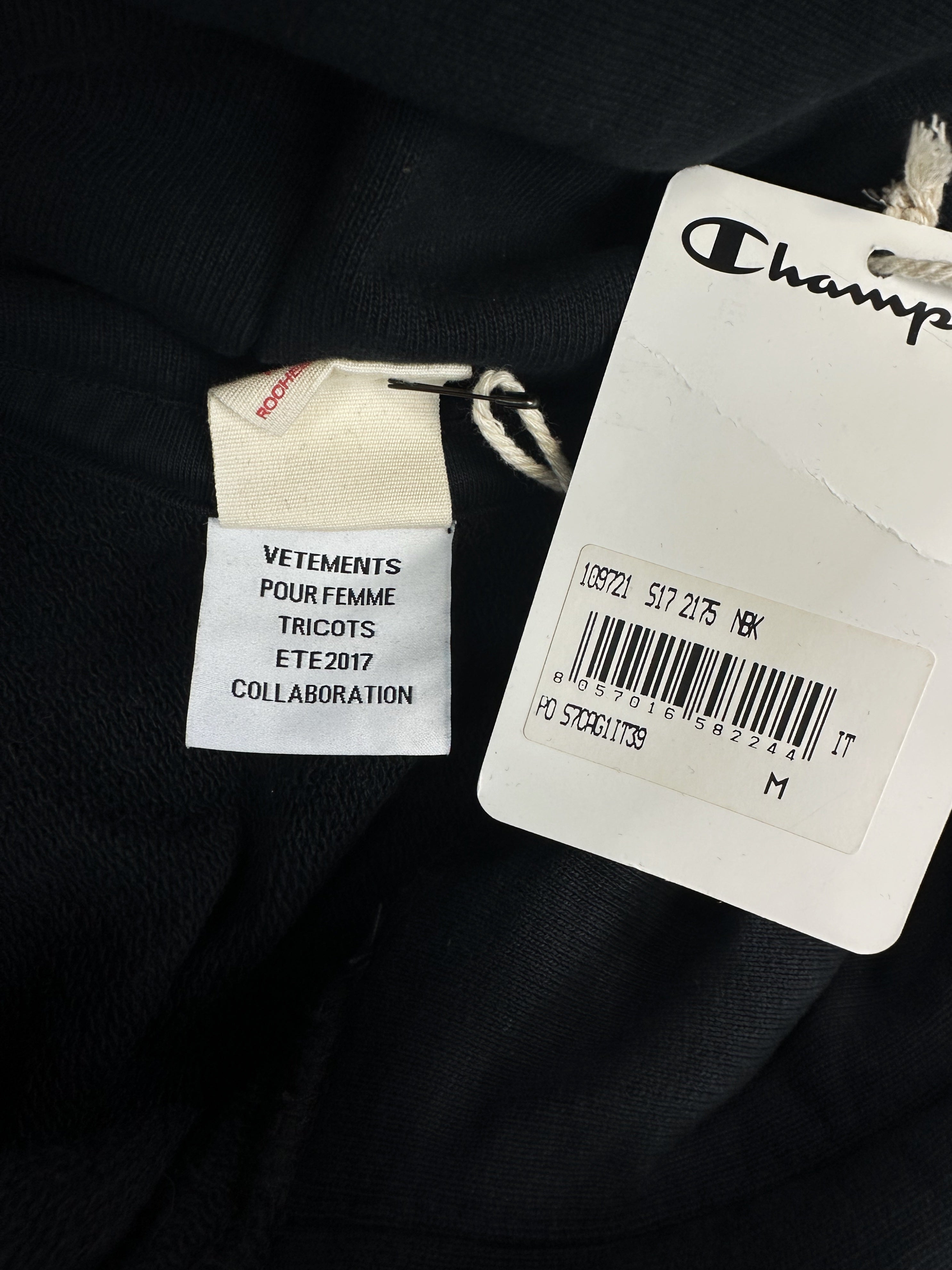 SS17 Vetements x Champion ‘In Progress’ Cut Out Black Hoodie