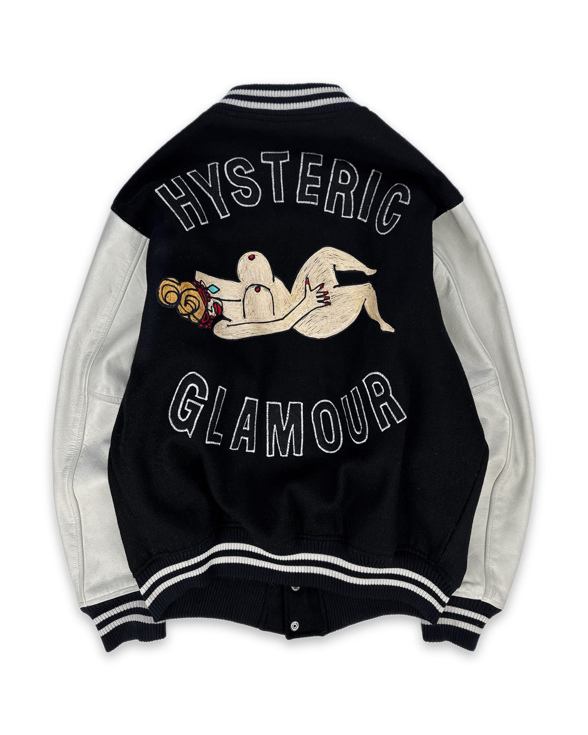 90s Hysteric Glamour ‘Naked Woman’ Showgirl Embroidered Varsity Jacket