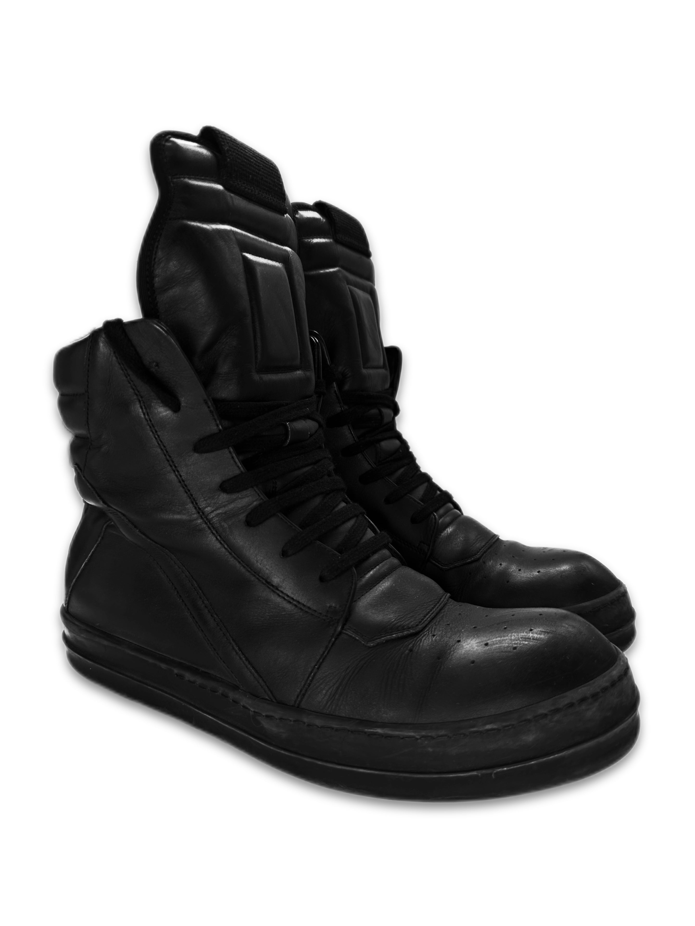 Rick Owens ‘Triple Black’ High Tongue Leather Geobasket Sneakers