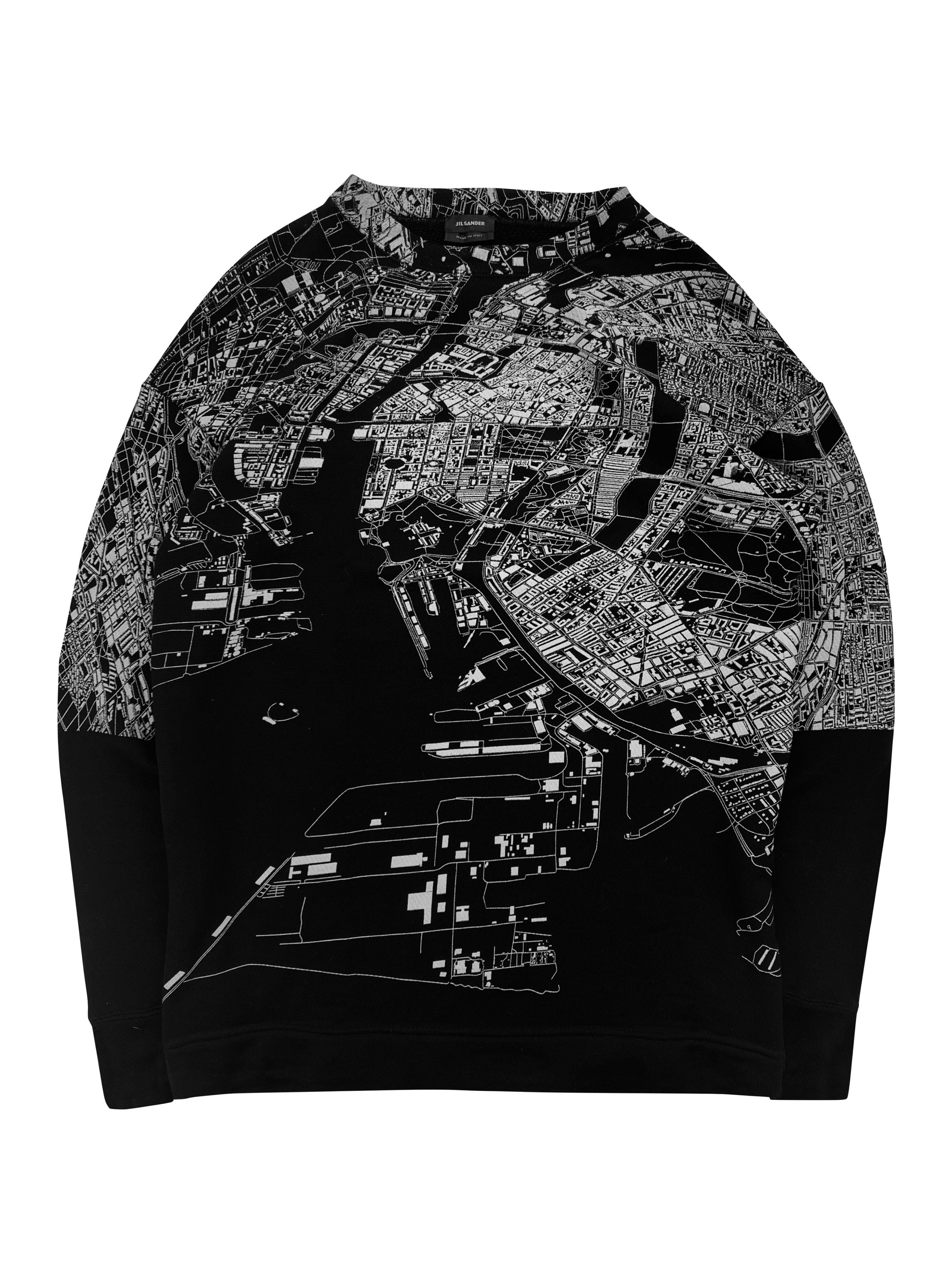Jil Sander ‘Map’ Print Negative Graphic Black Crewneck