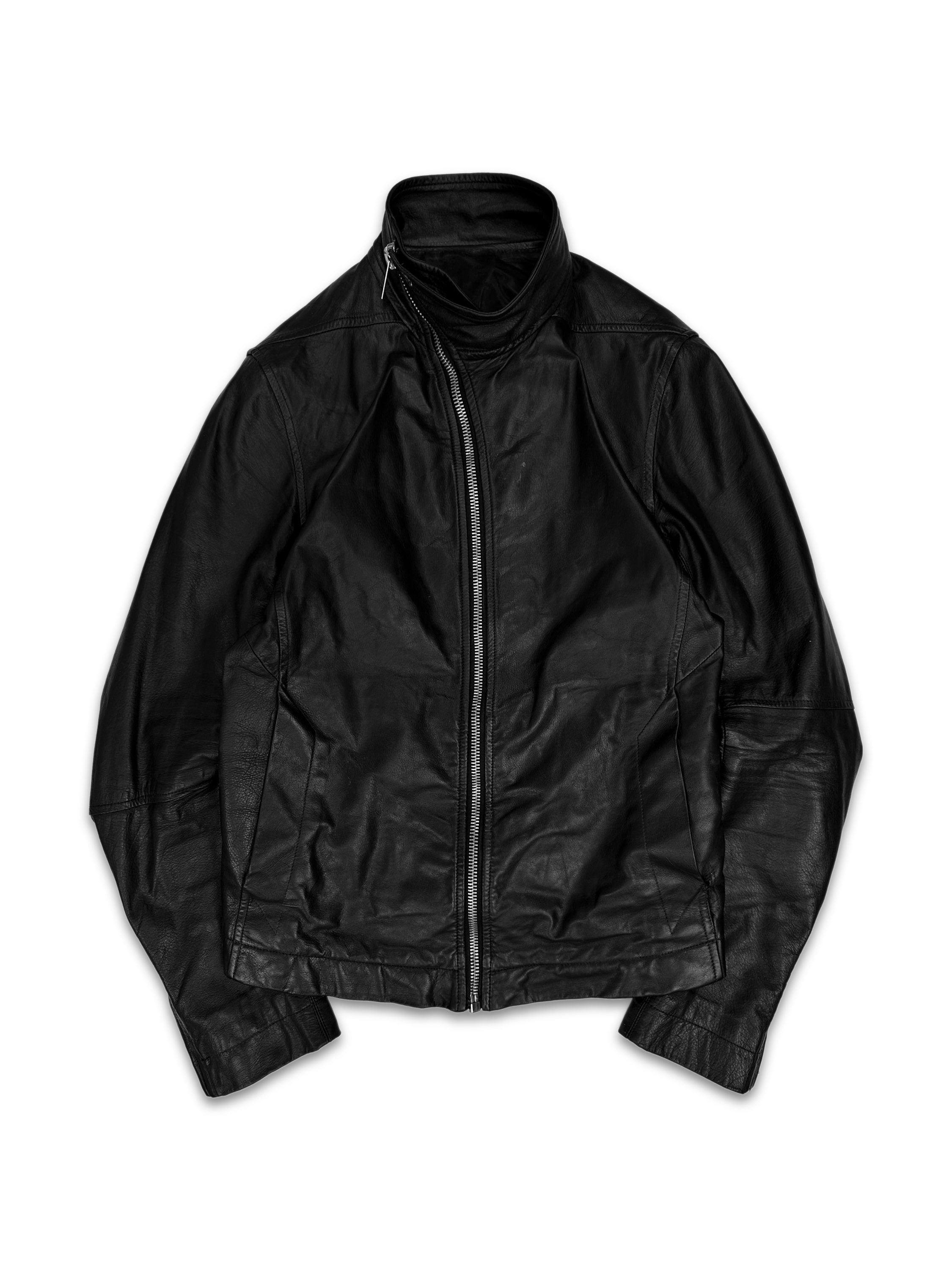 AW13 Rick Owens ‘Plinth’ Calfskin Leather High Neck Riders Jacket