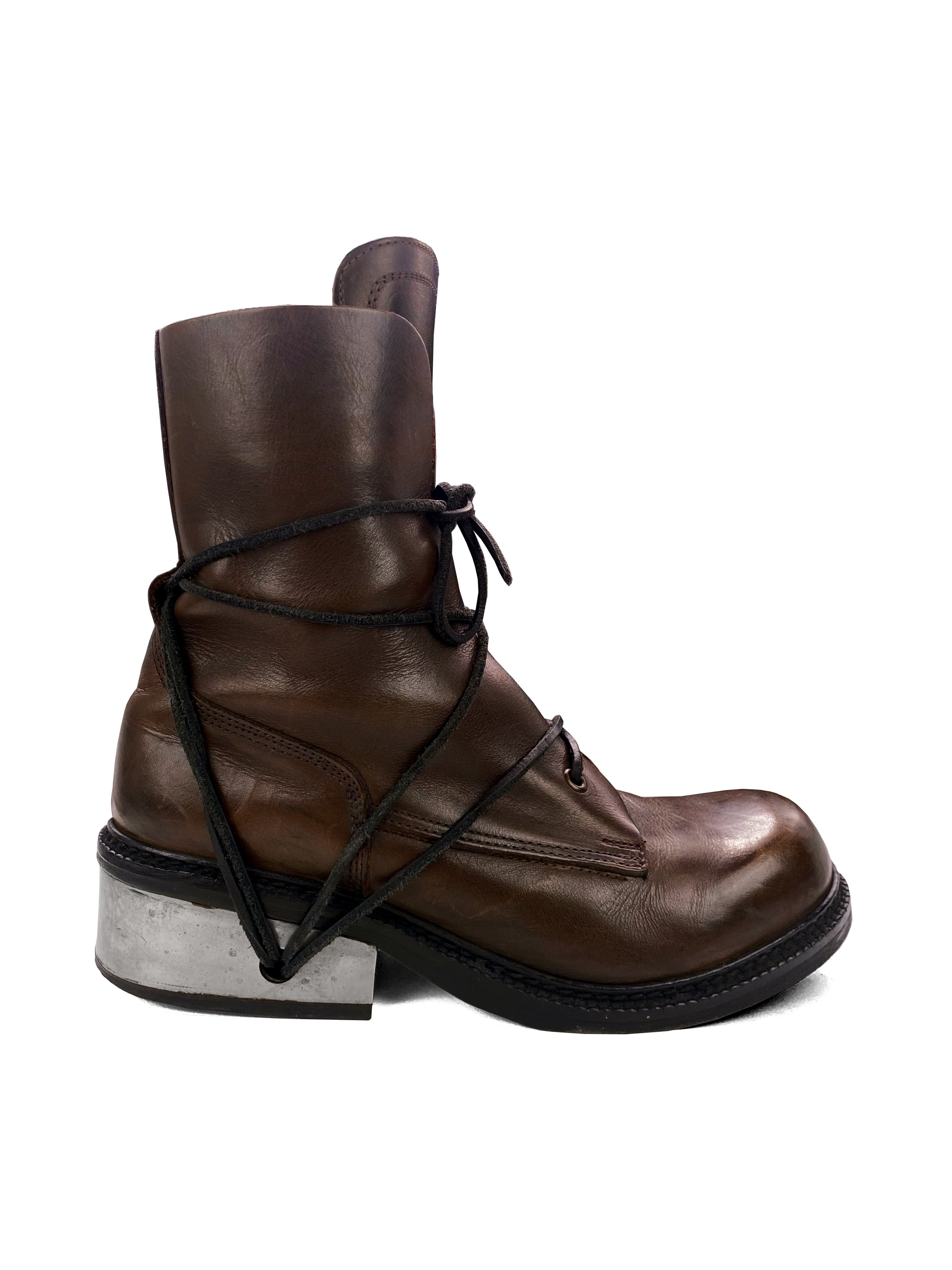 AW97 Dirk Bikkembergs Leather Web Lace Steel Heel Combat Boots