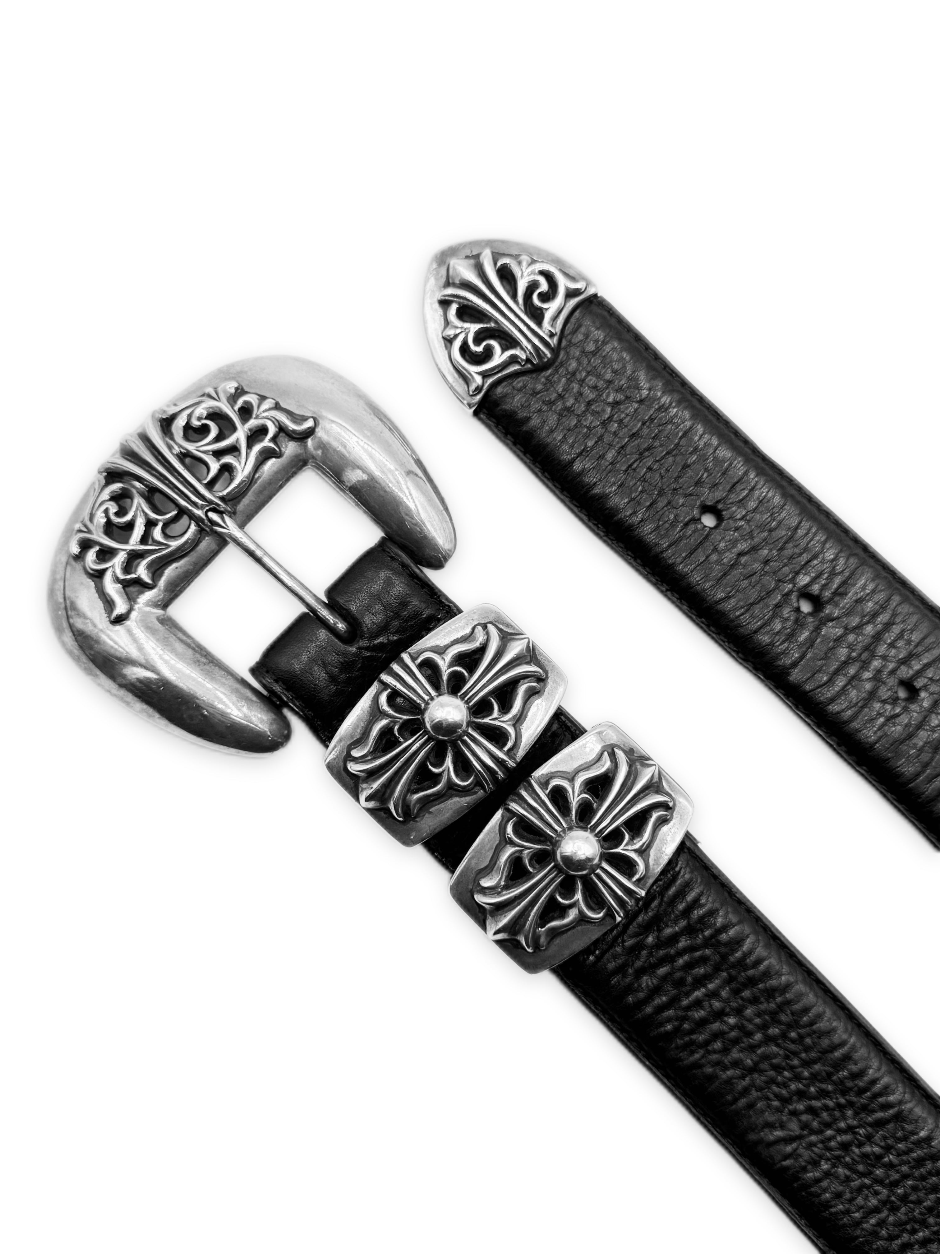 Chrome Hearts 4-Piece Western .925 Silver Black Leather Belt