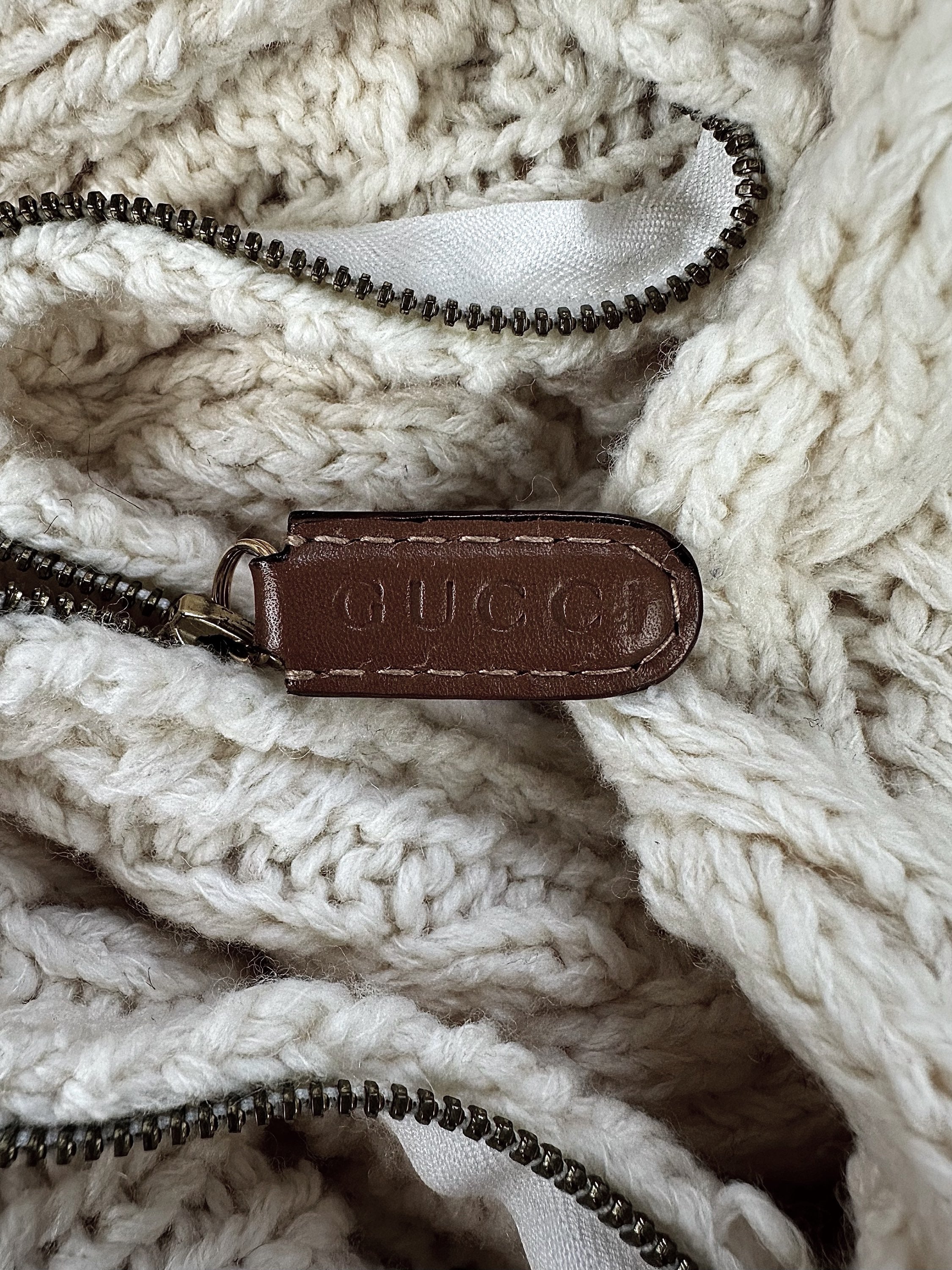 90s Gucci Cable Knit Cropped Full Zip Woven Sweater
