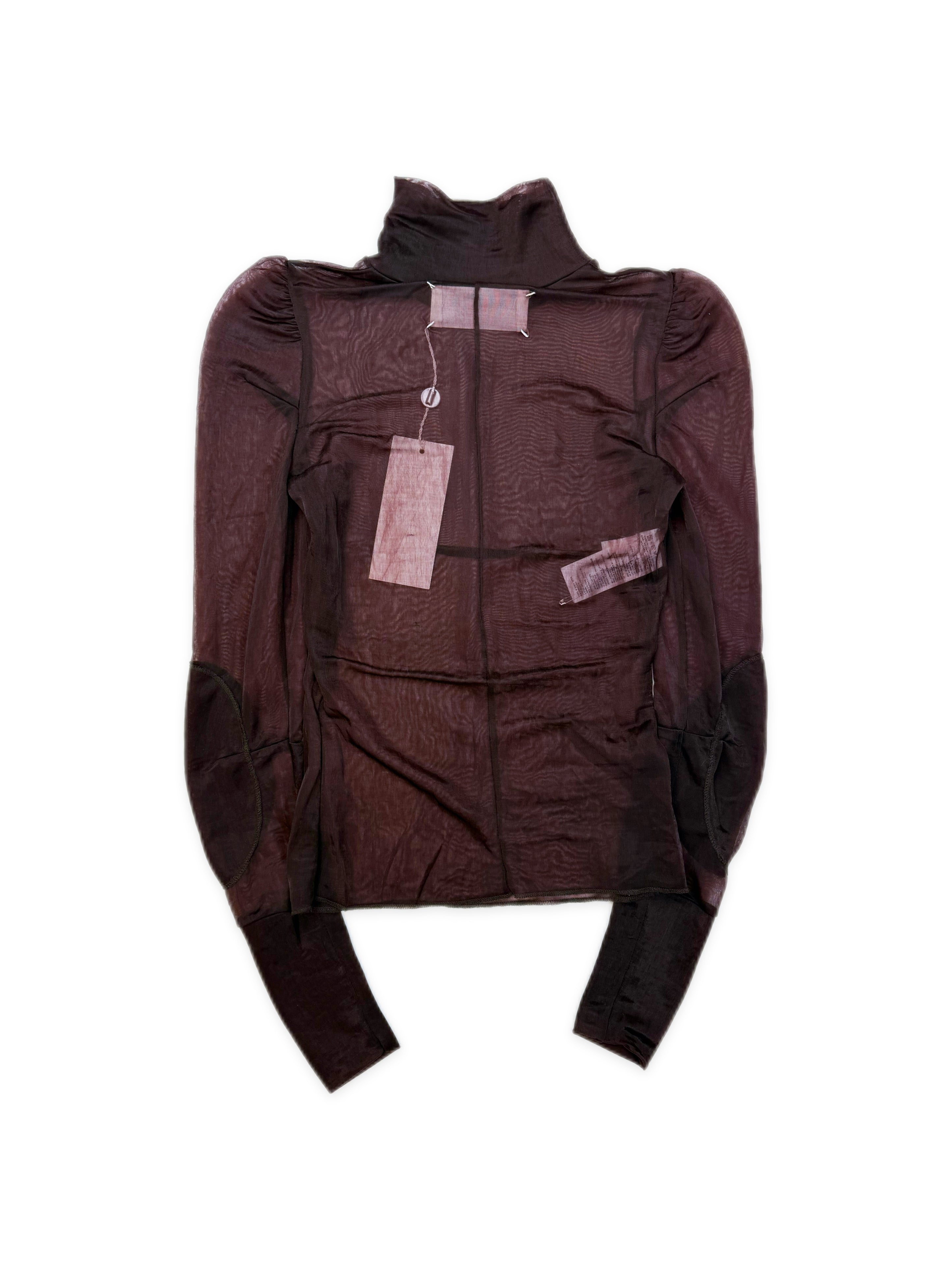 SS91 Maison Margiela Cigarette Shoulder Wine Red Mesh Long Sleeve Turtleneck