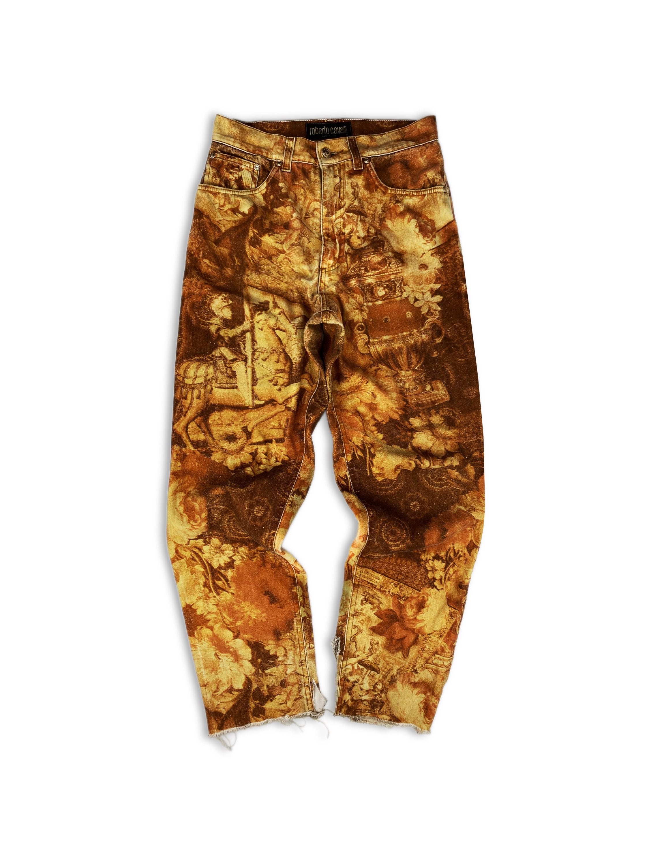 00s Roberto Cavalli ‘Knight’ Full Print Rustic Medieval Denim