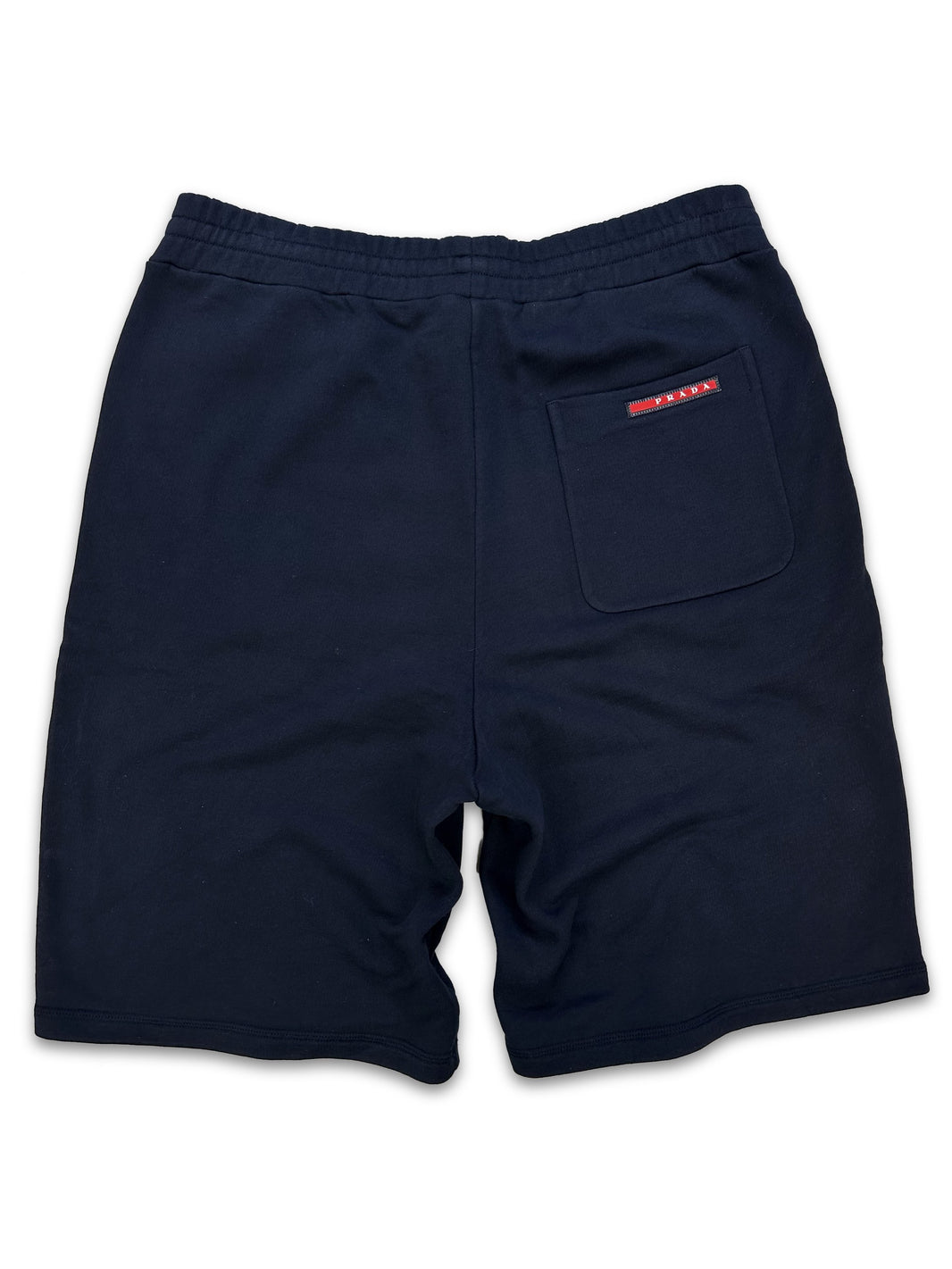 Prada Sport Navy Blue ‘Linea Rossa’ Red Logo Shorts