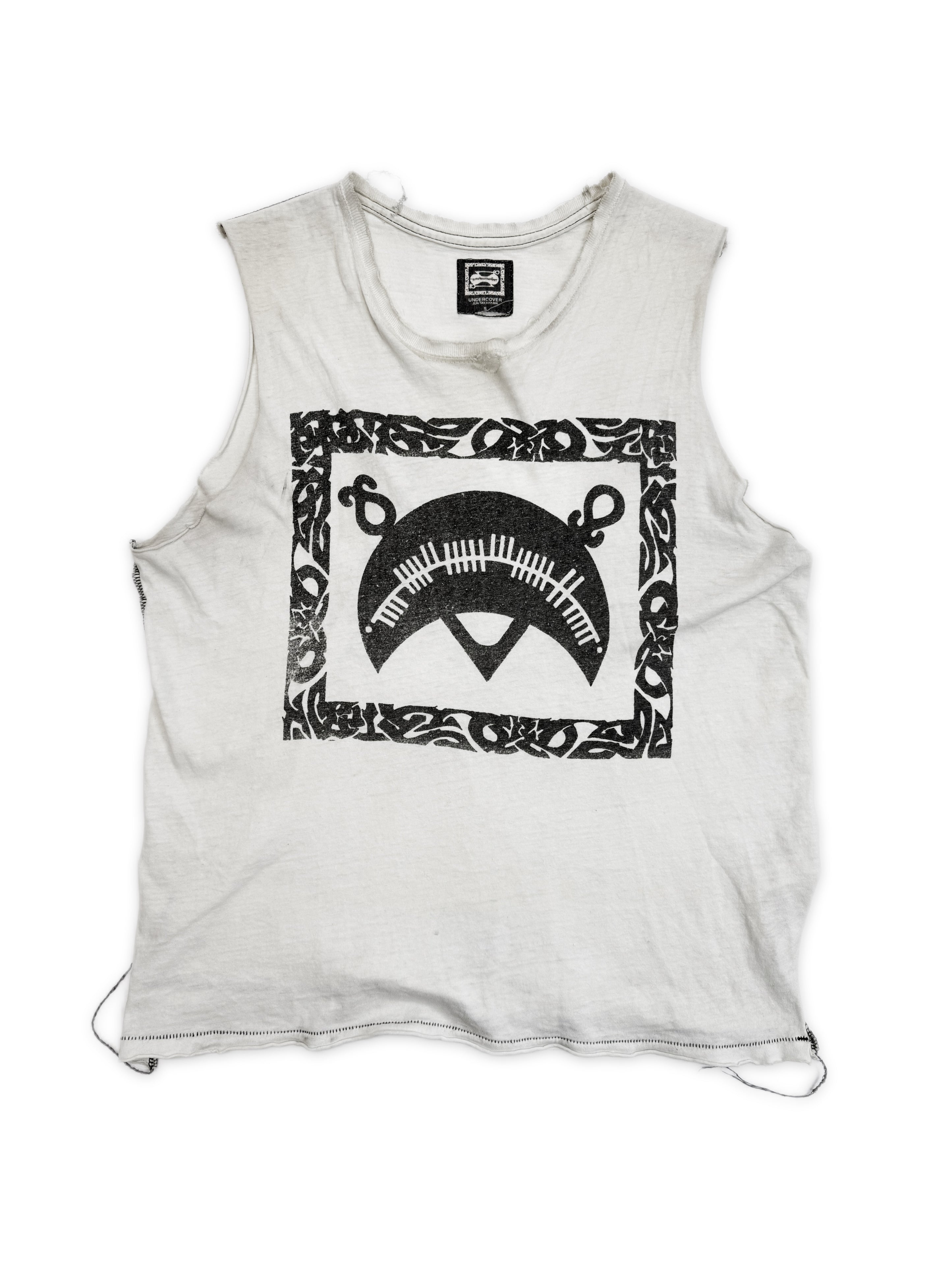 SS03 Undercover ‘Scab’ Giz White Distressed Sleeveless Tank-top