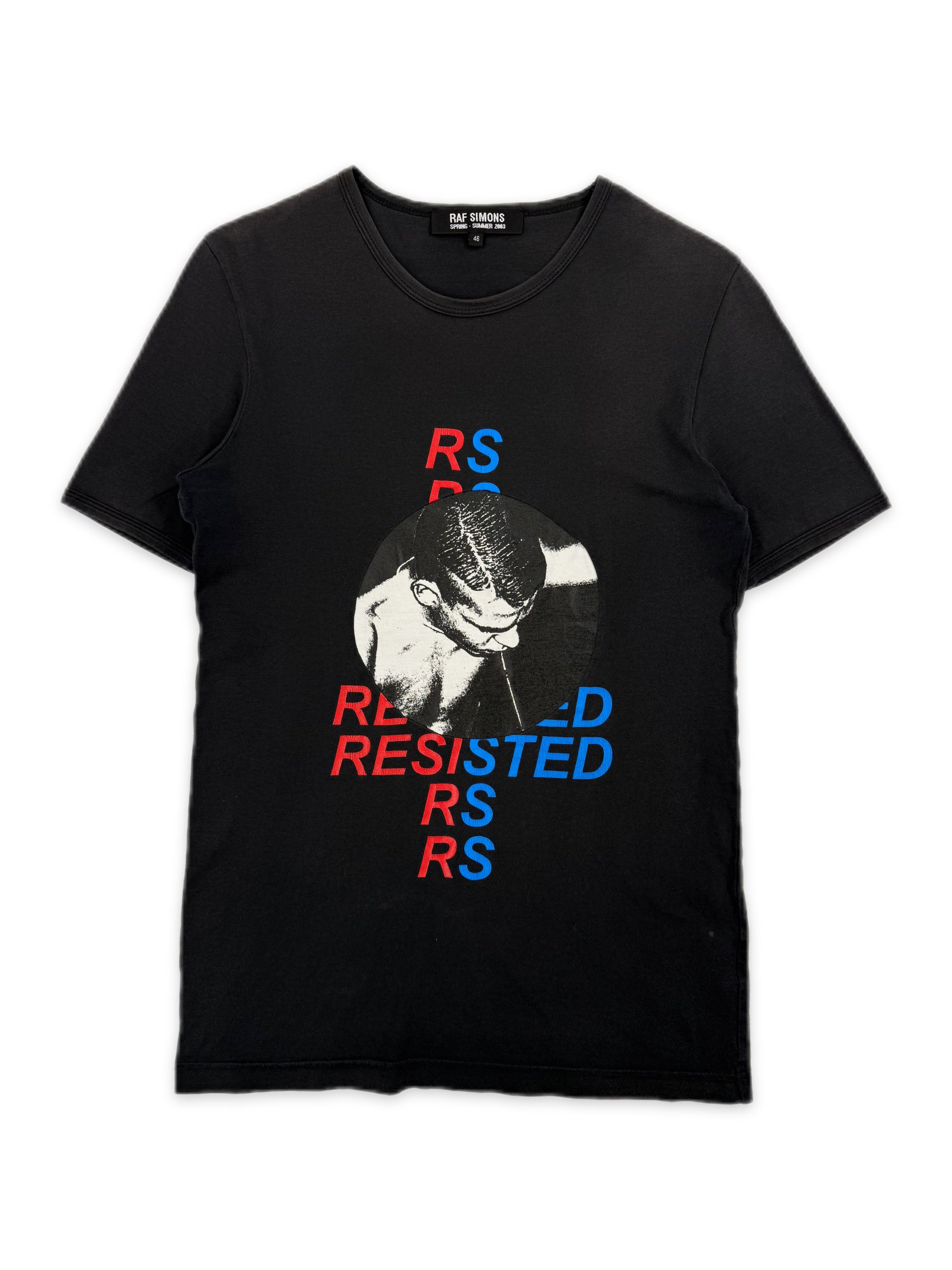 SS03 Raf Simons ‘Resisted’ Consumed Skin Fitting Black Graphic T-Shirt