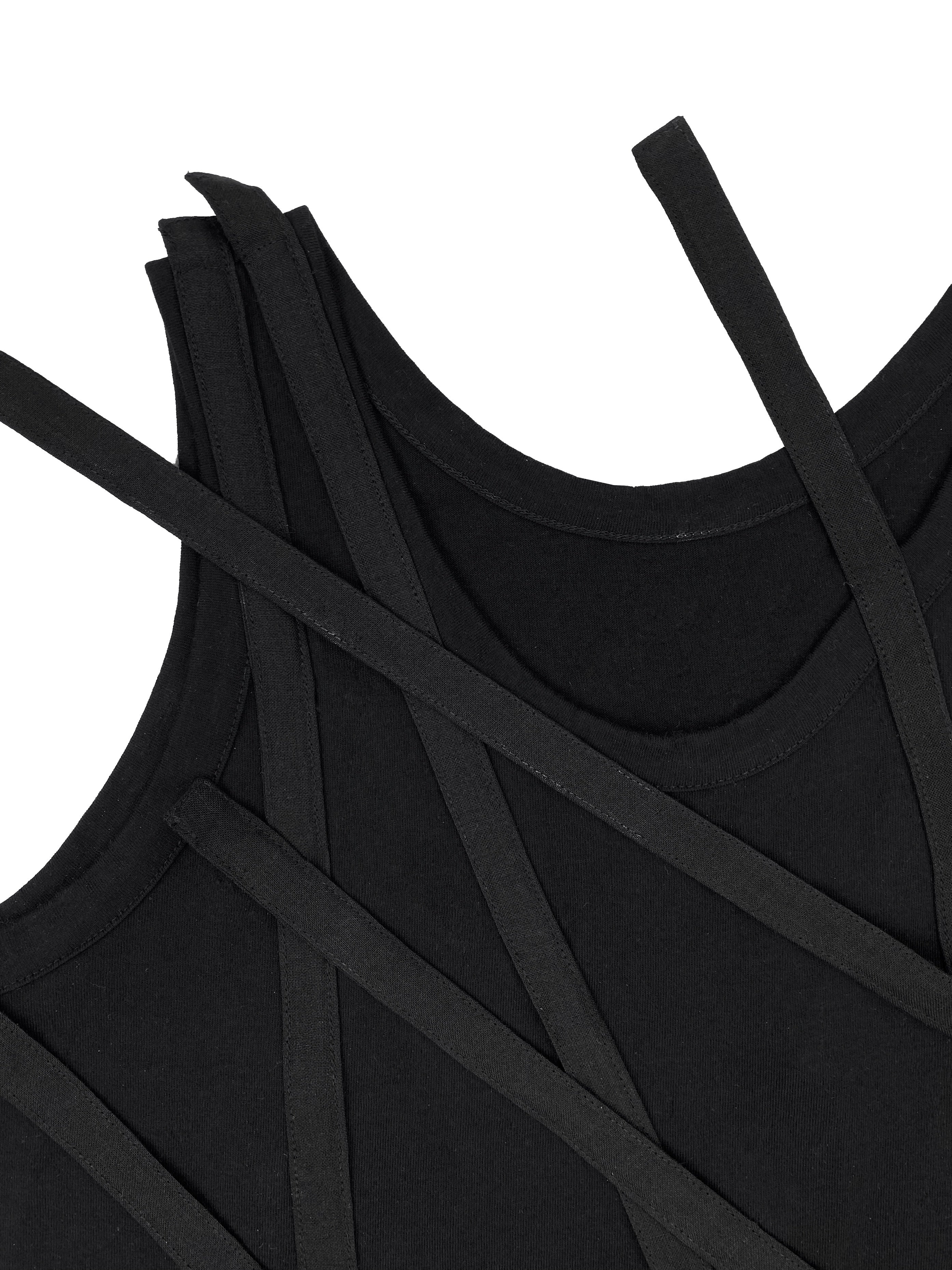 SS07 Yohji Yamamoto Draping Tassel Laced Black Tank Top