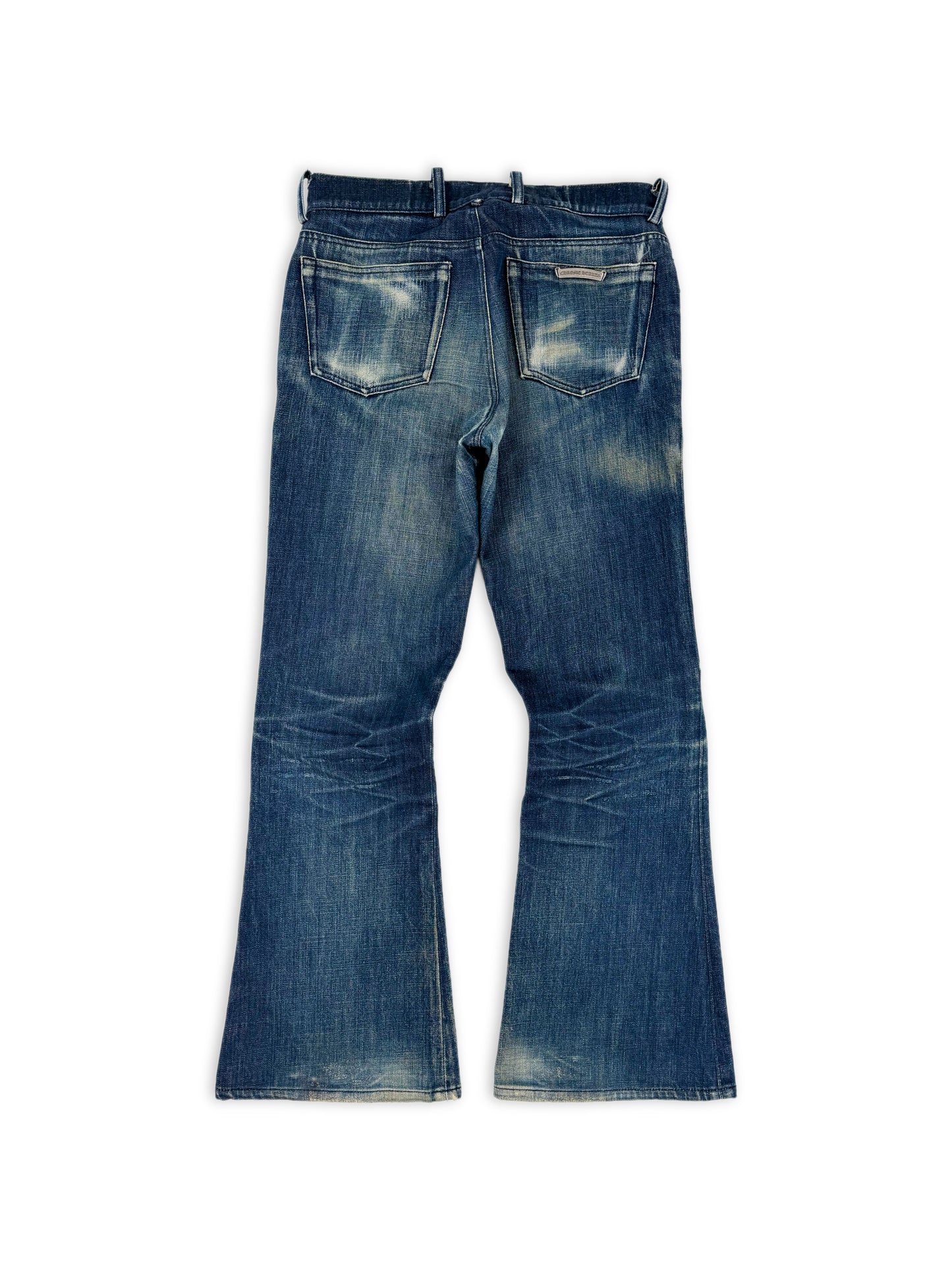Chrome Hearts Flared Leg Blue Light Wash Fleur Knee .925 Silver Jeans