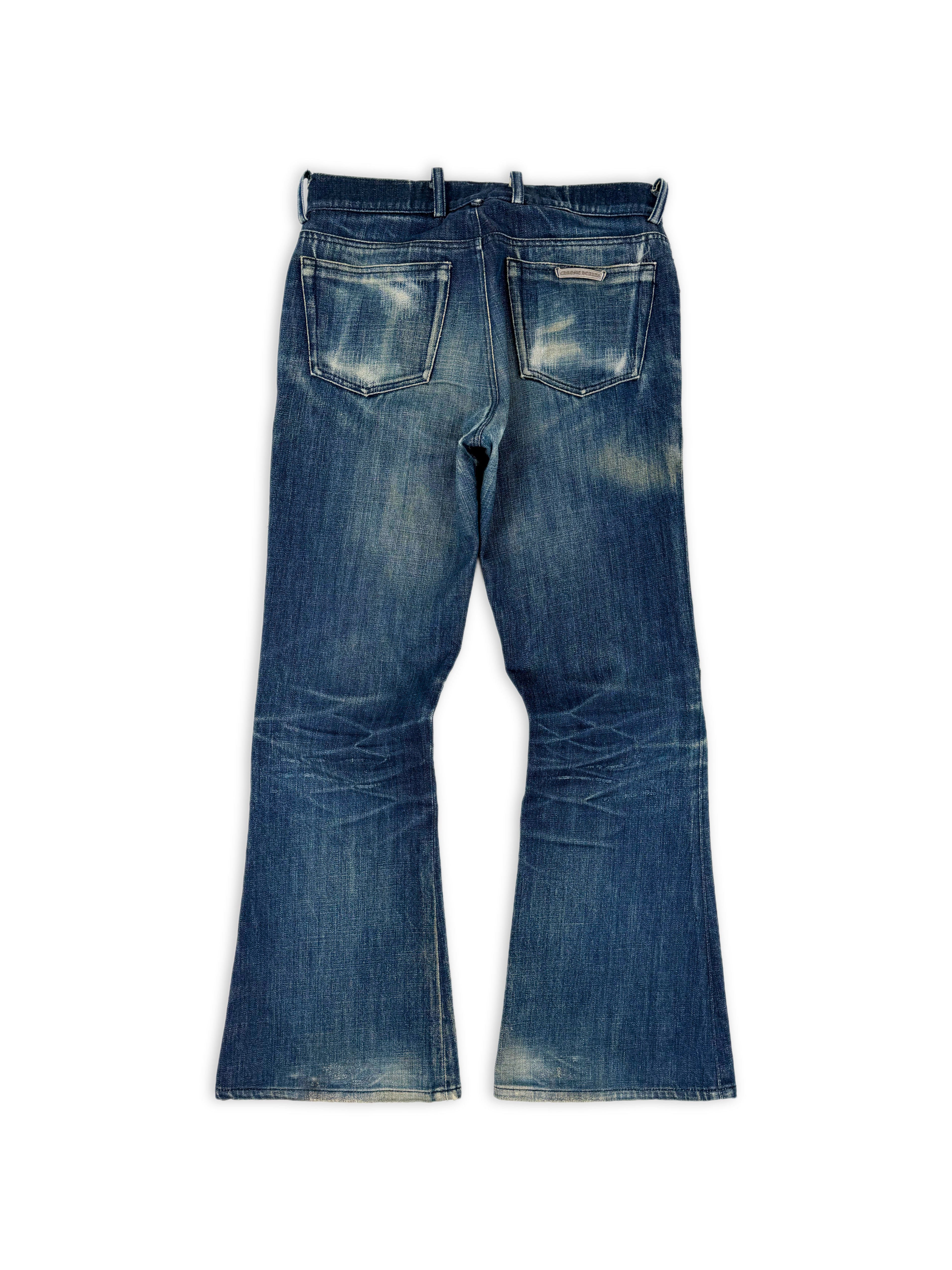 Chrome Hearts Flared Leg Blue Light Wash Fleur Knee .925 Silver Jeans