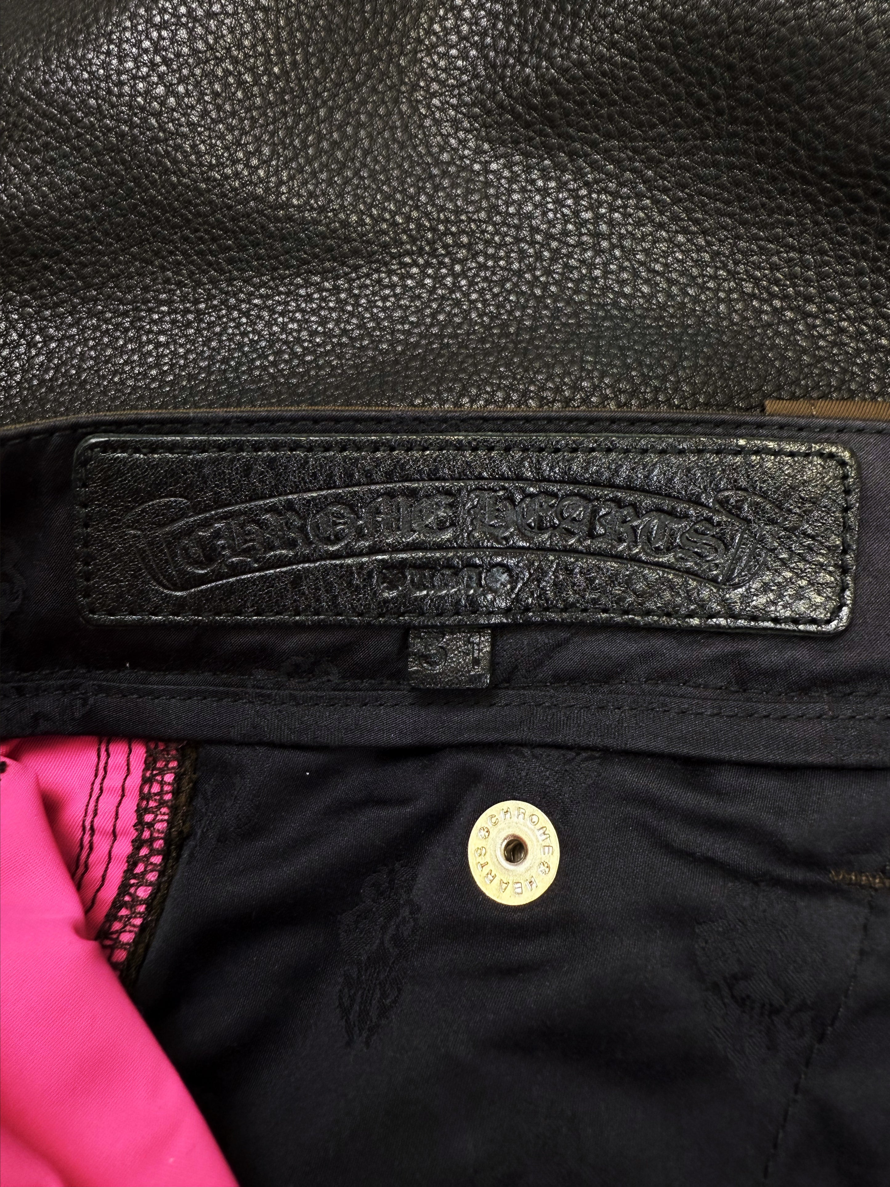 Chrome Hearts Pink Patch Leather Double Knee Brown Carpenter Pants