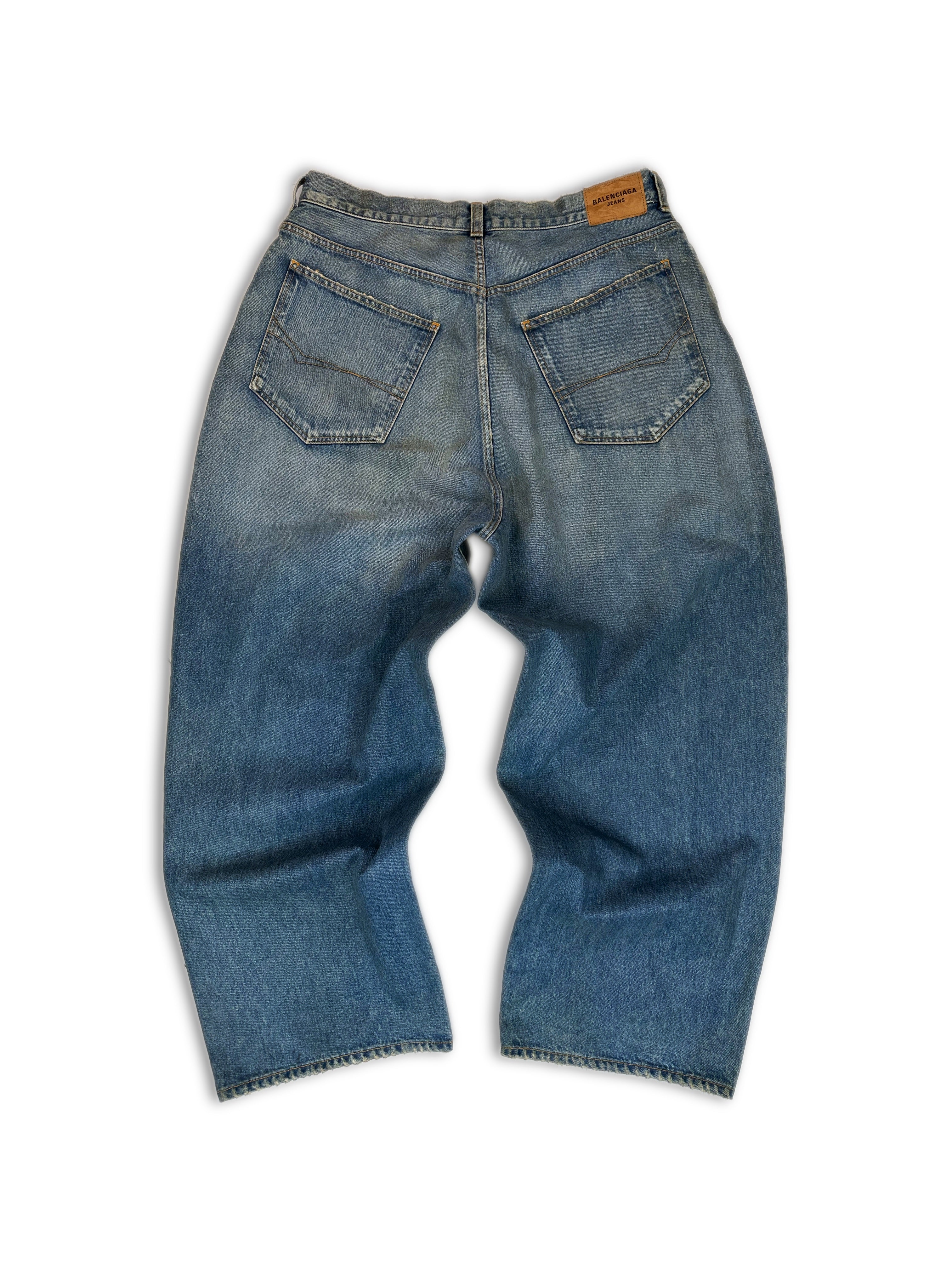 AW22 Balenciaga 360° Waxed Baggy ‘Liquid Denim’ Blue Wash Jeans