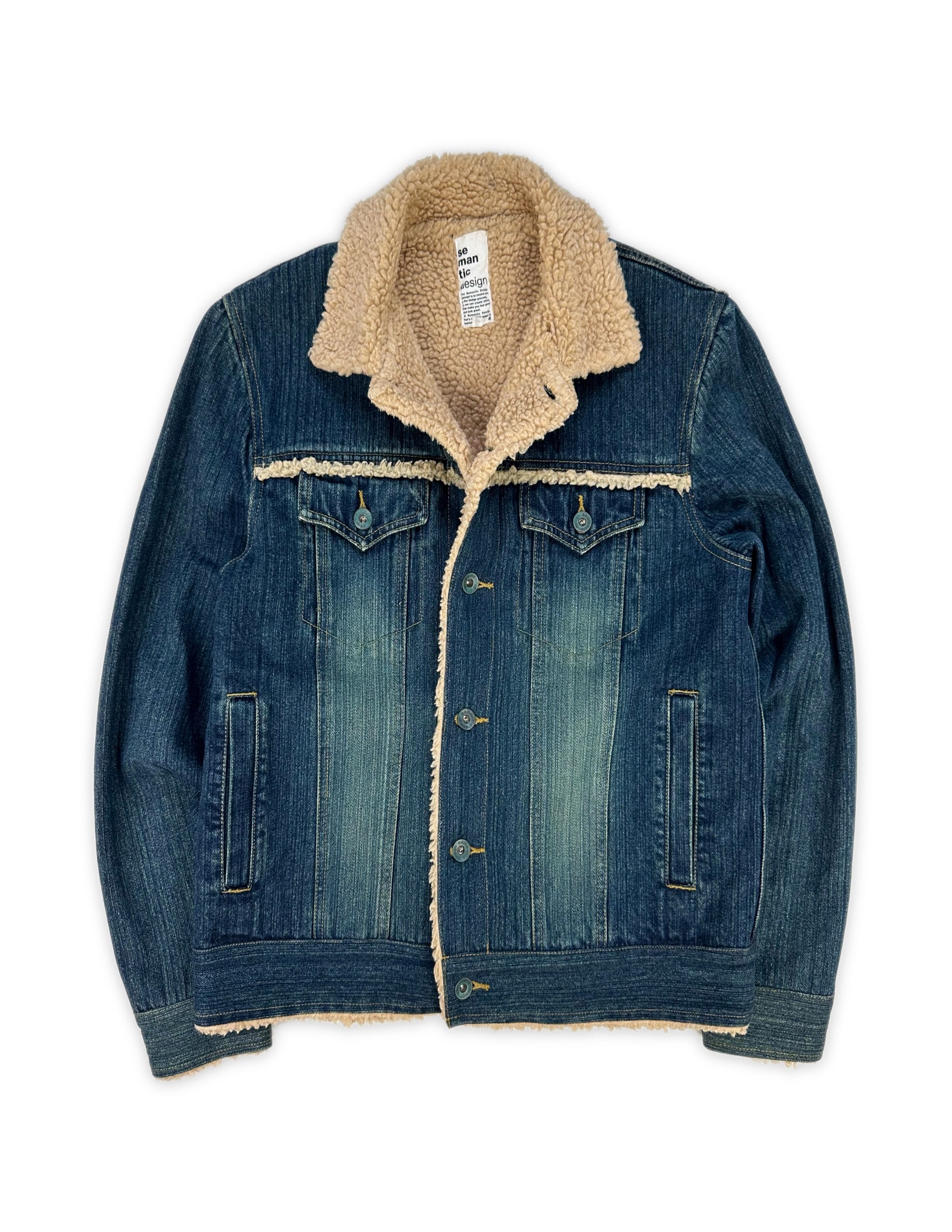 Semantic Design Shearling Lined Blue Denim Jacket