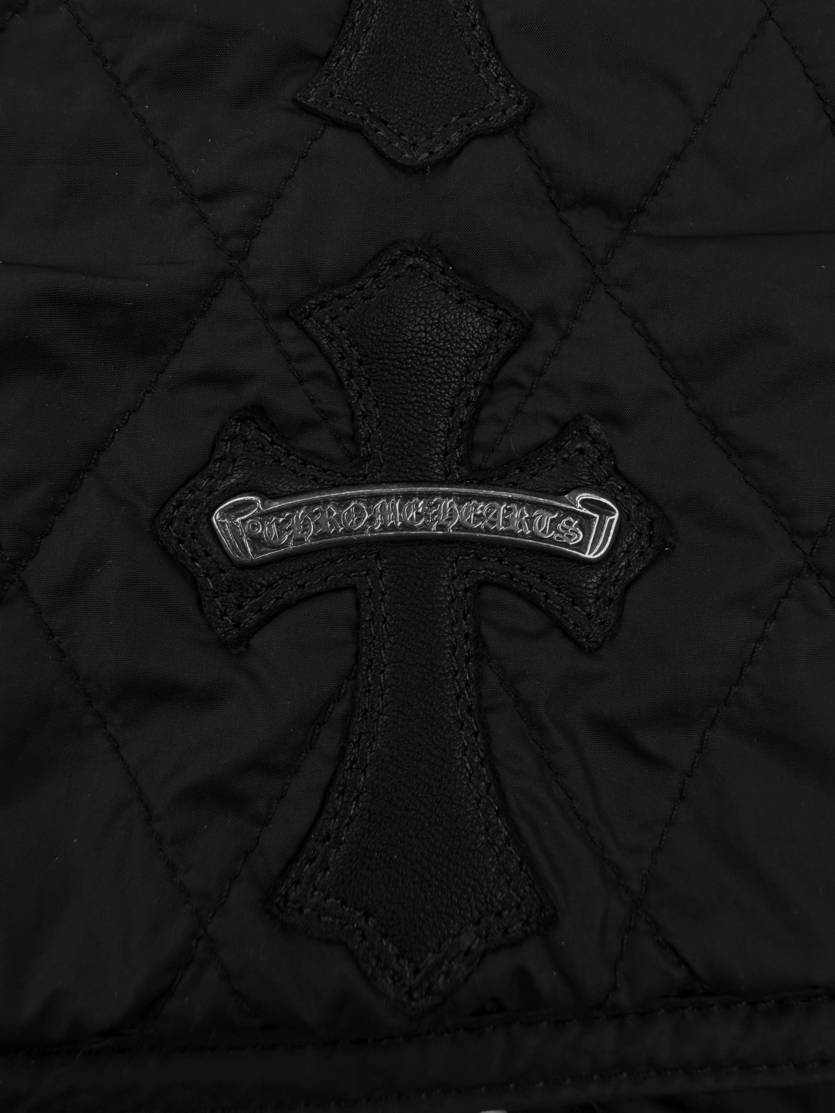 Chrome Hearts Spine Leather Cross Patch Black Dagger Zip Papa’s Vest