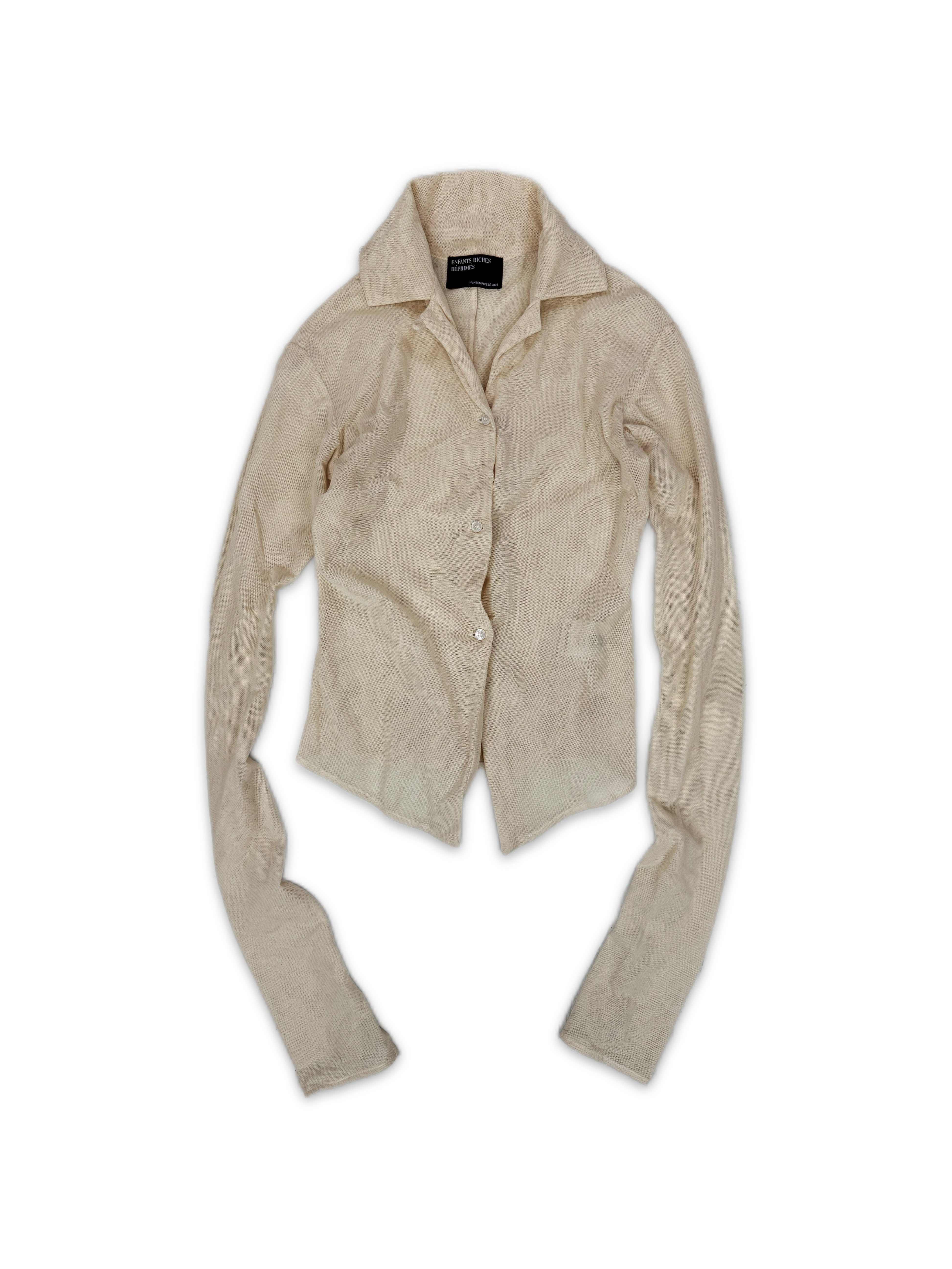 AW23 Enfants Riches Deprimes Beige Sheer Cropped Long Sleeve Shirt