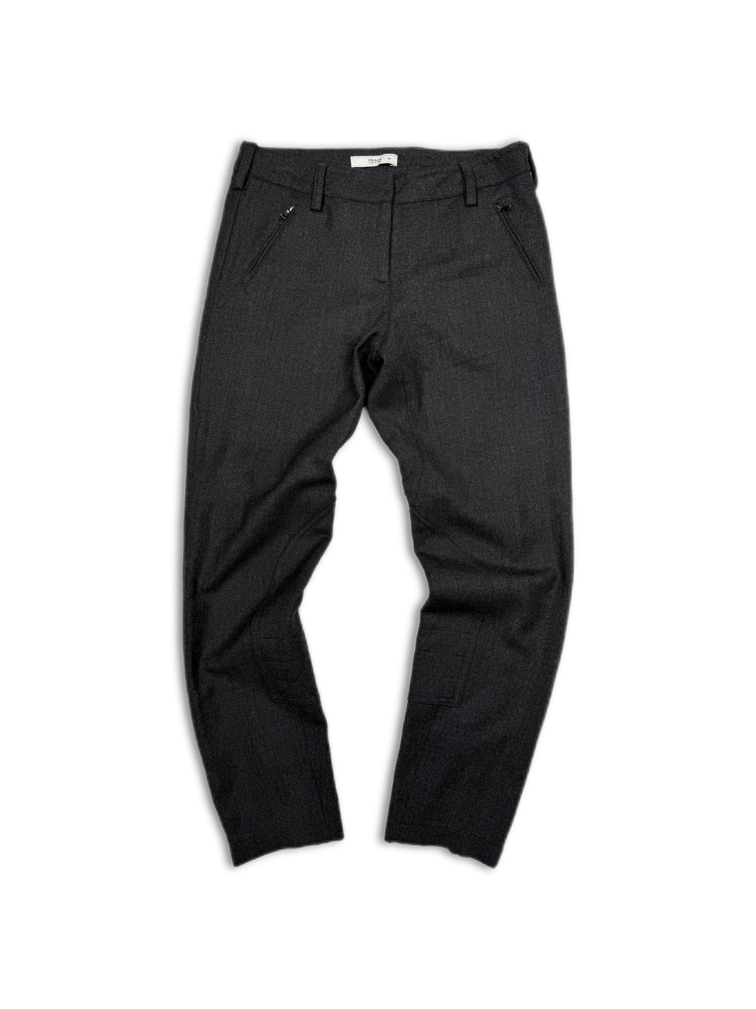 90s Prada Grey Angular Zipper Slim Cut Flared Riding Pants