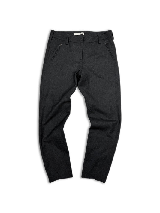 90s Prada Grey Angular Zipper Slim Cut Flared Riding Pants