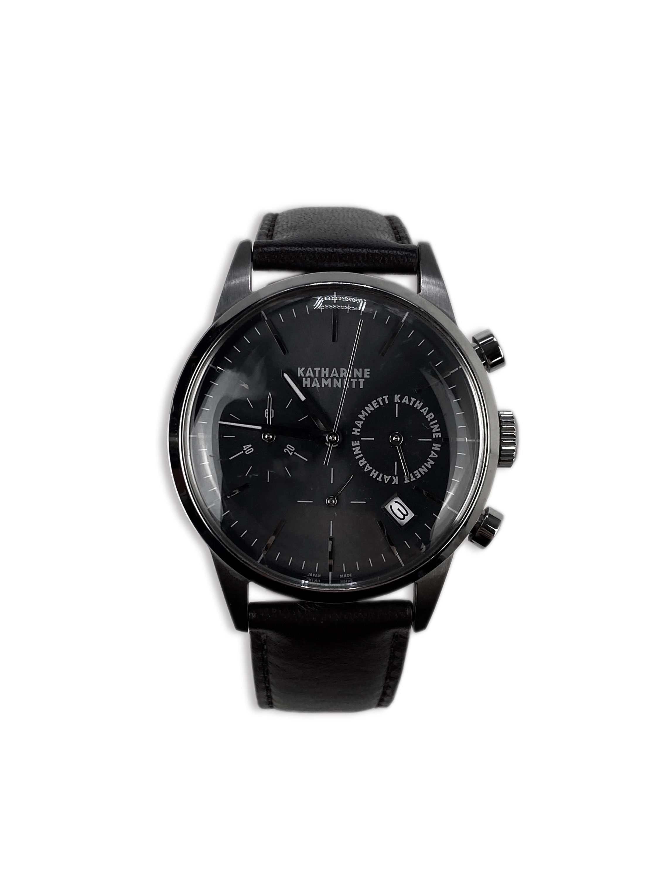 Katharine Hamnett Chronograph Black Leather Watch