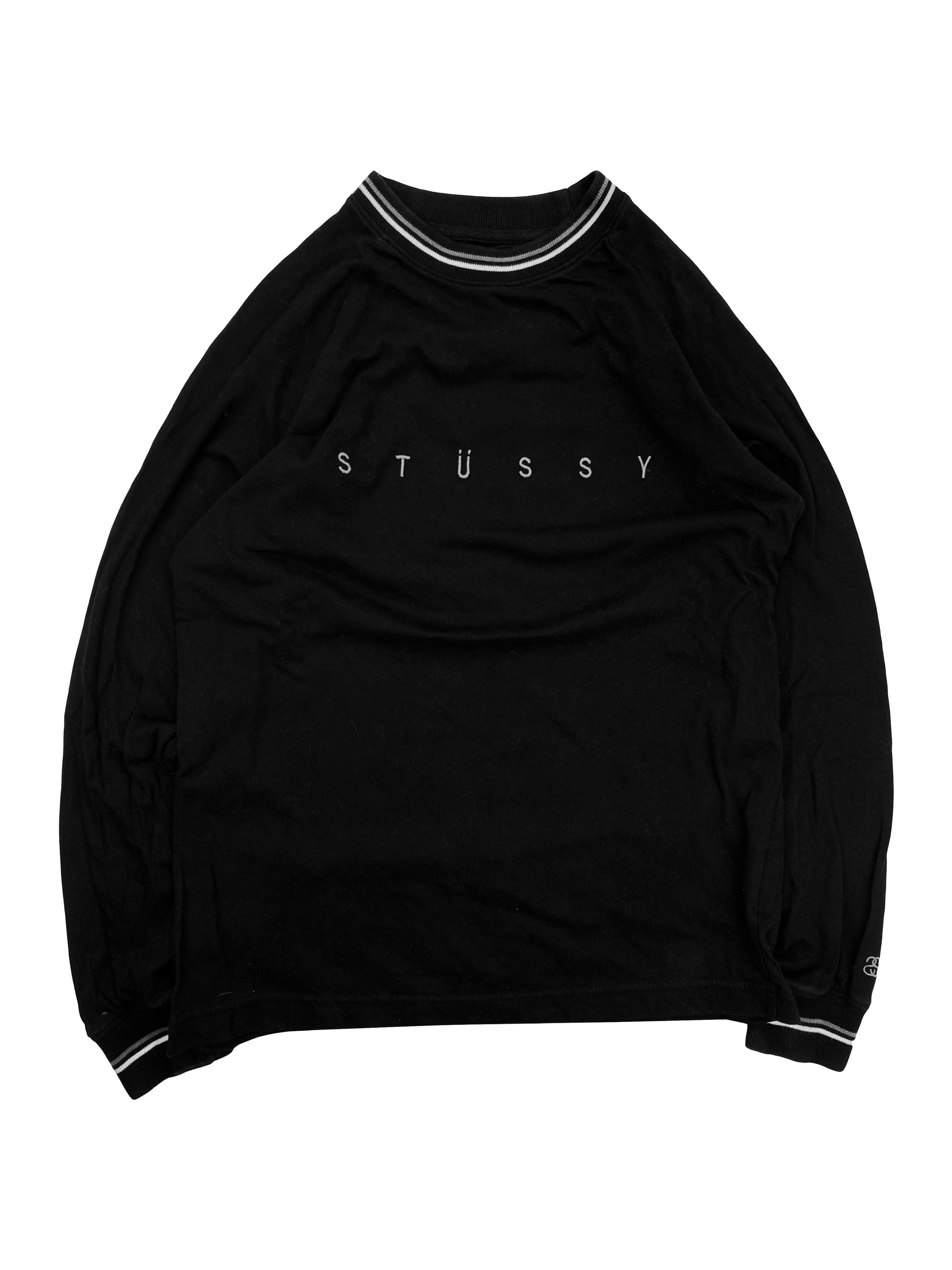 Stüssy Striped Embroidered Spell Out Logo Knit Sweater