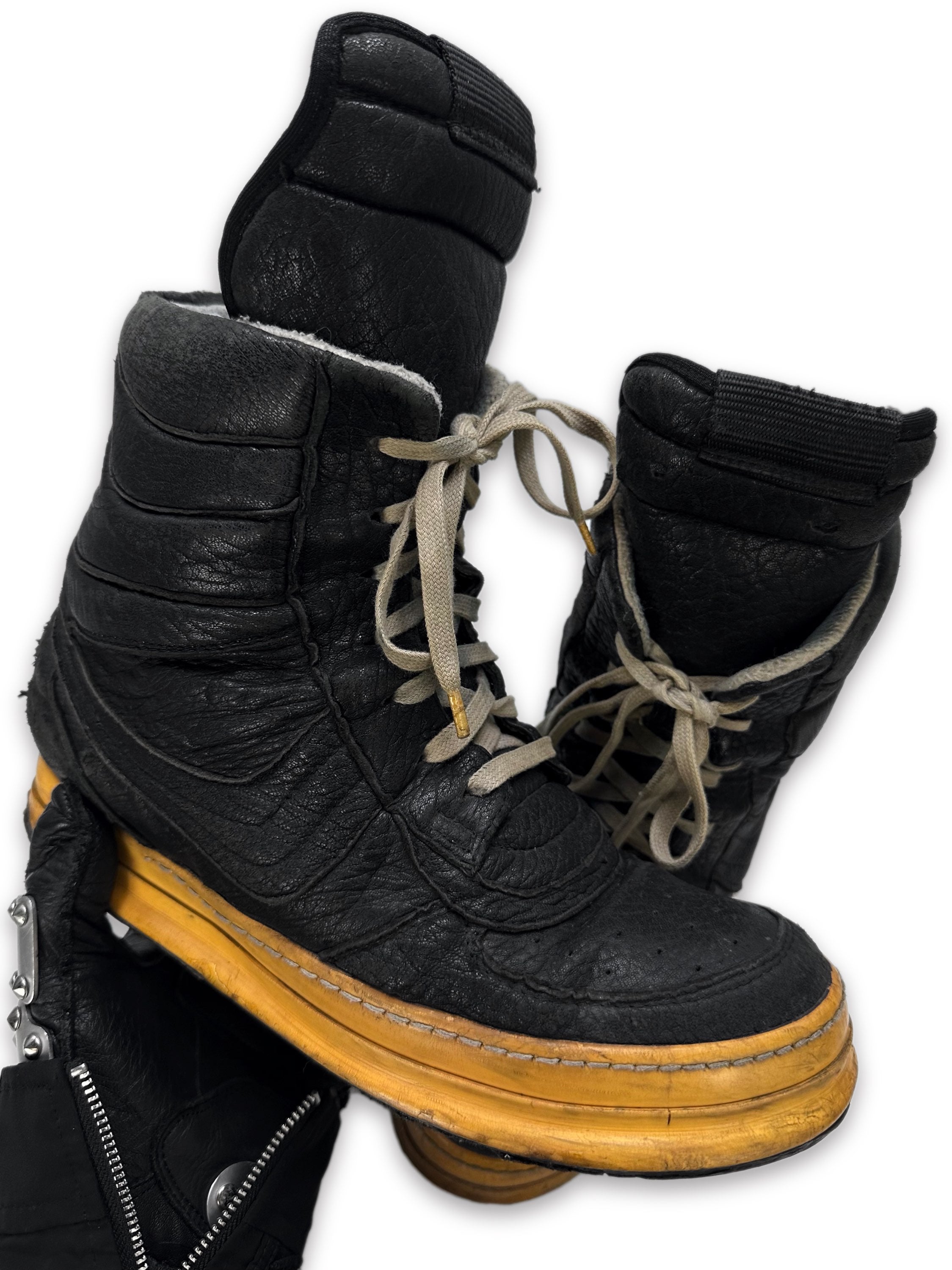 AW06 Rick Owens ‘Dustulator’ Black Pigskin Leather Hi-top Dunks