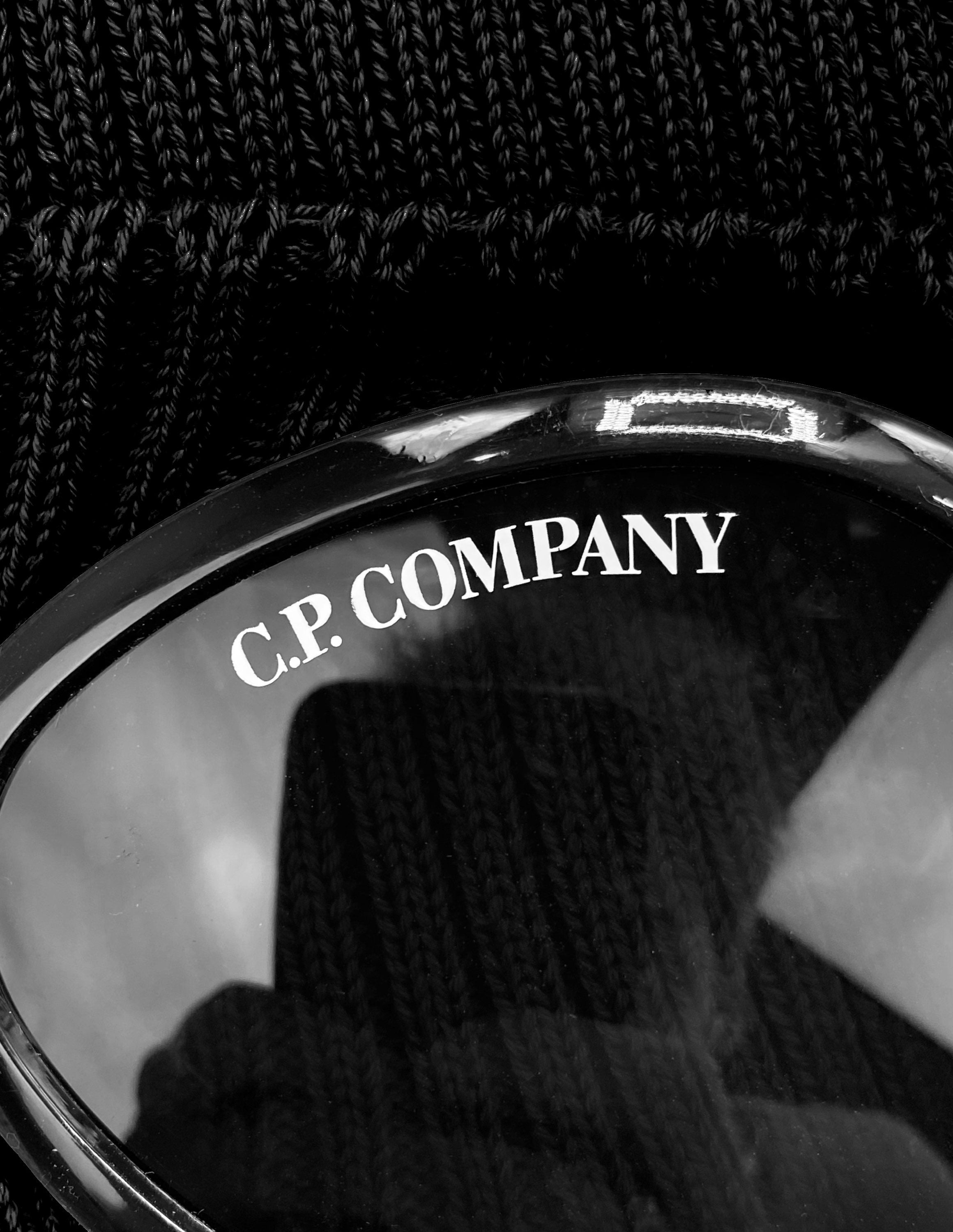 C.P. Company Black Merino Wool Knit Goggle Beanie