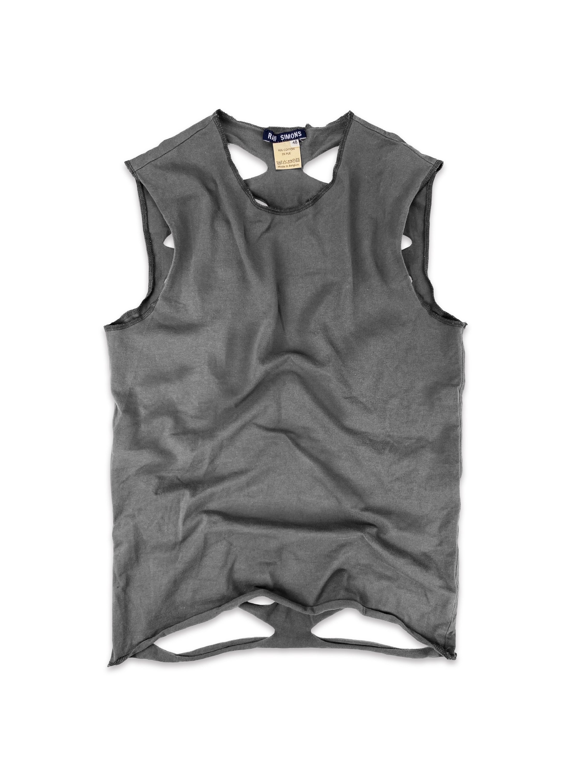 SS98 Raf Simons ‘Black Palms’ Slash Cut Out Sleeveless Tank-top