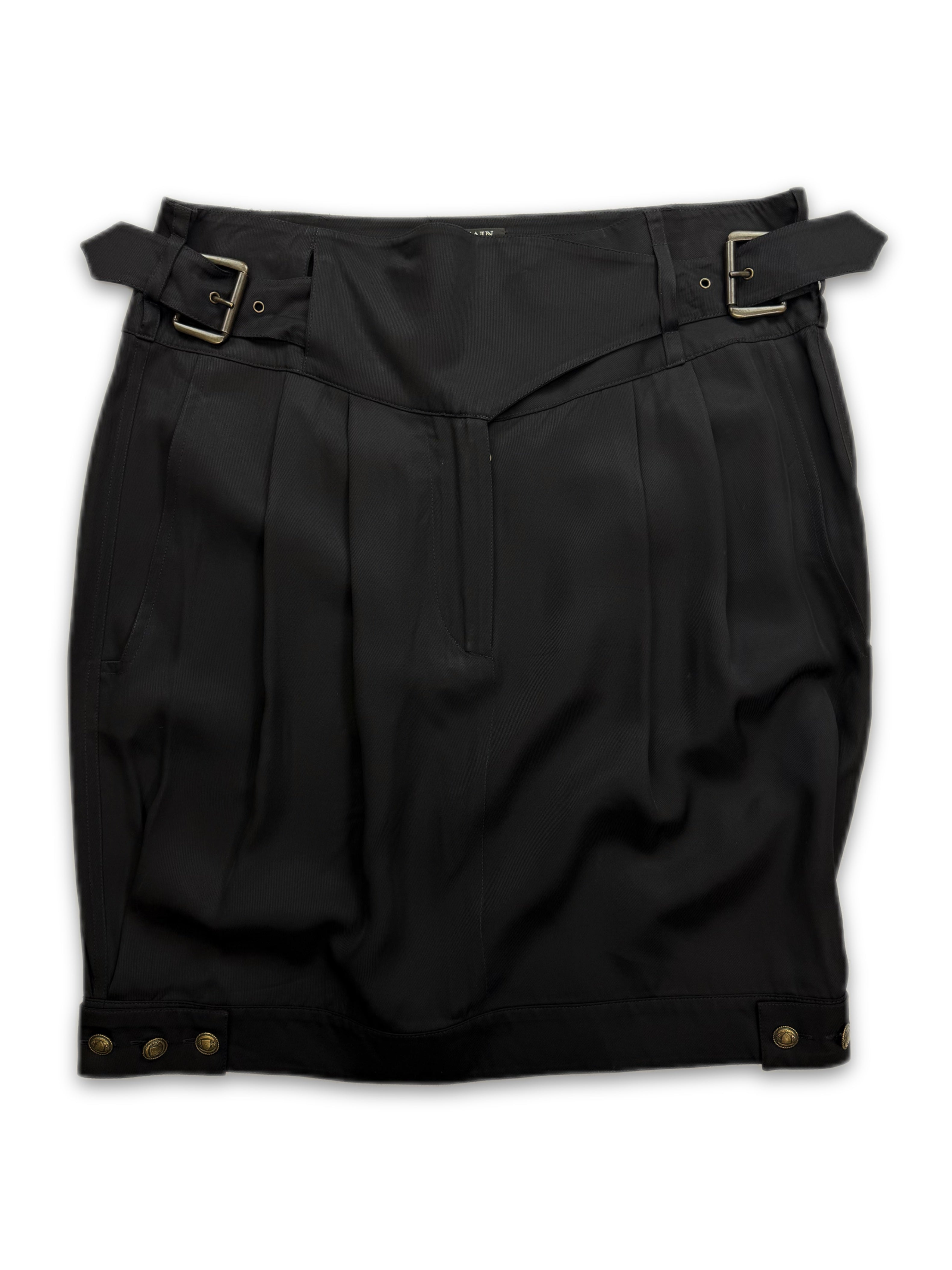 Balmain Belted ‘Coin’ Button Black Pleated Skirt