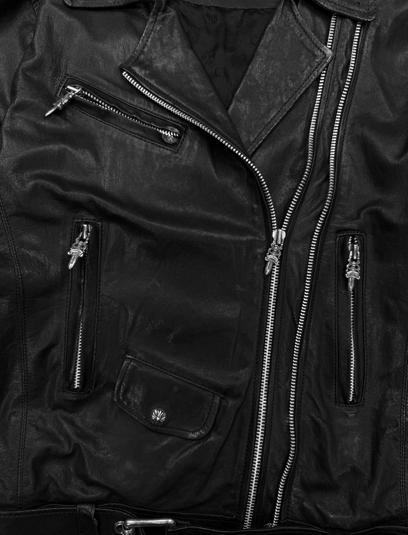 Chrome Hearts Perfecto Cropped Black Leather Roller Jacket