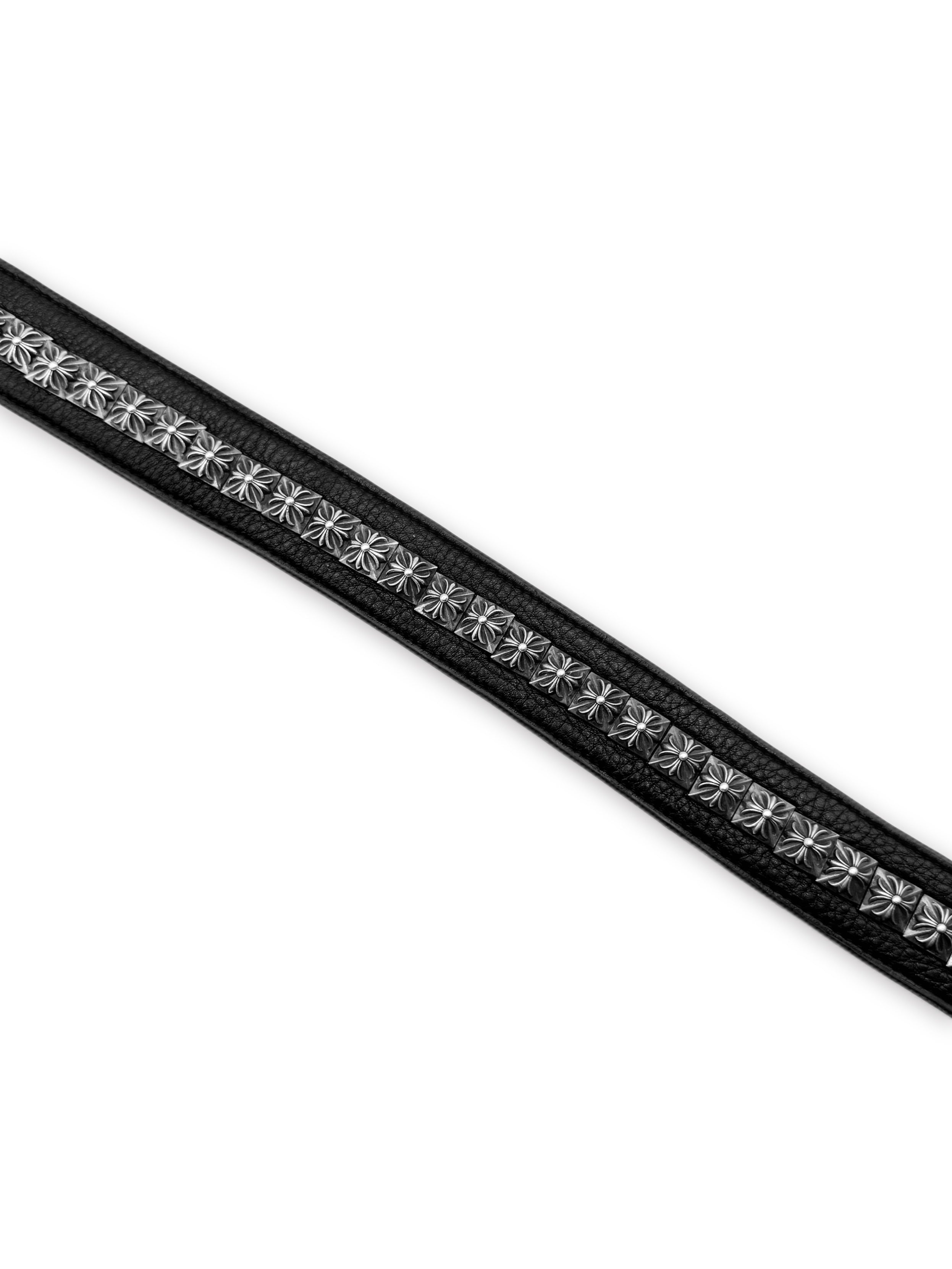 Chrome Hearts Pyramid Studded Roller .925 Silver Black Leather Belt
