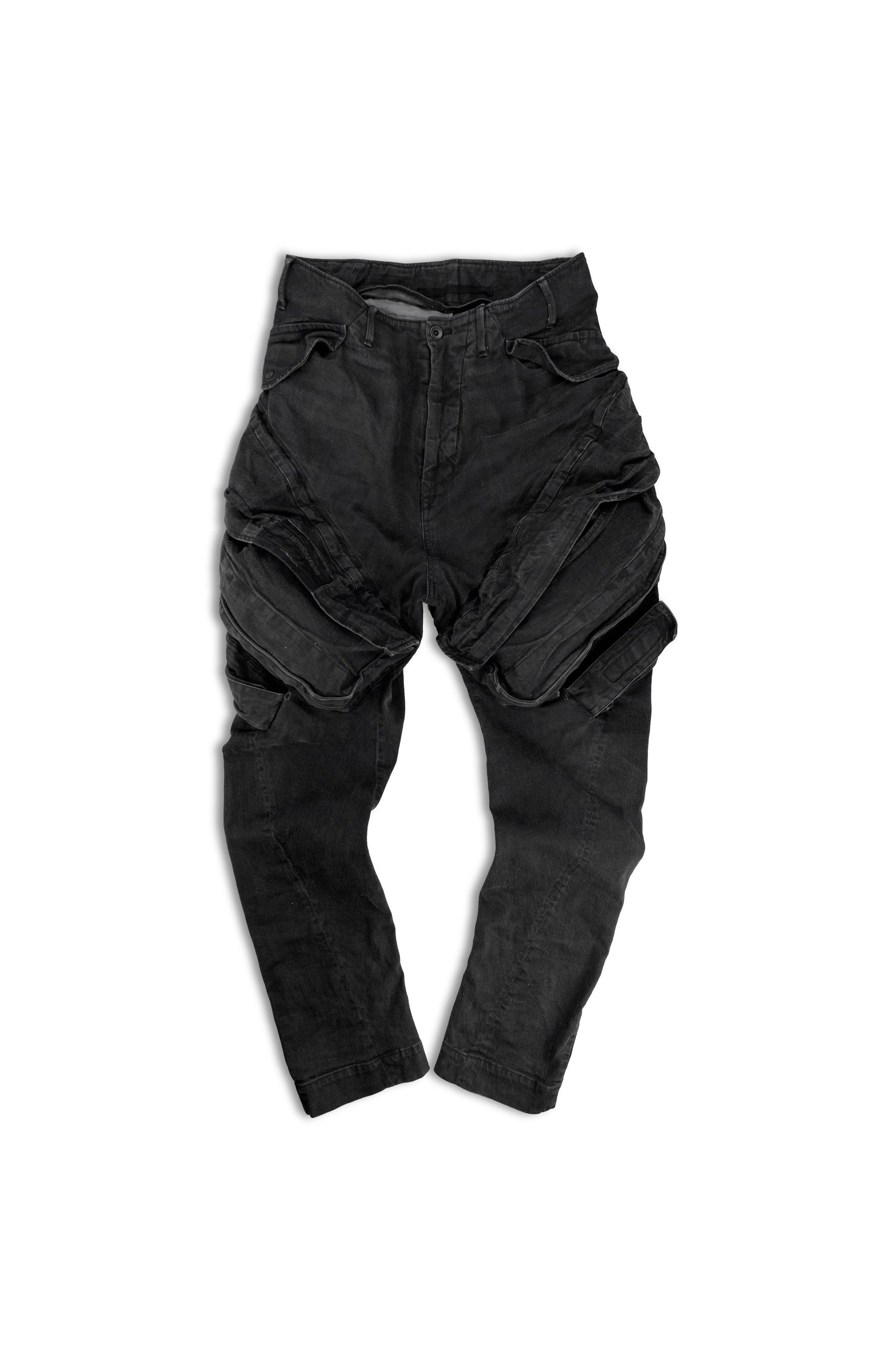 SS16 Julius ‘Gas Mask’ Banana Cut Drop Crotch Denim Cargo Pants
