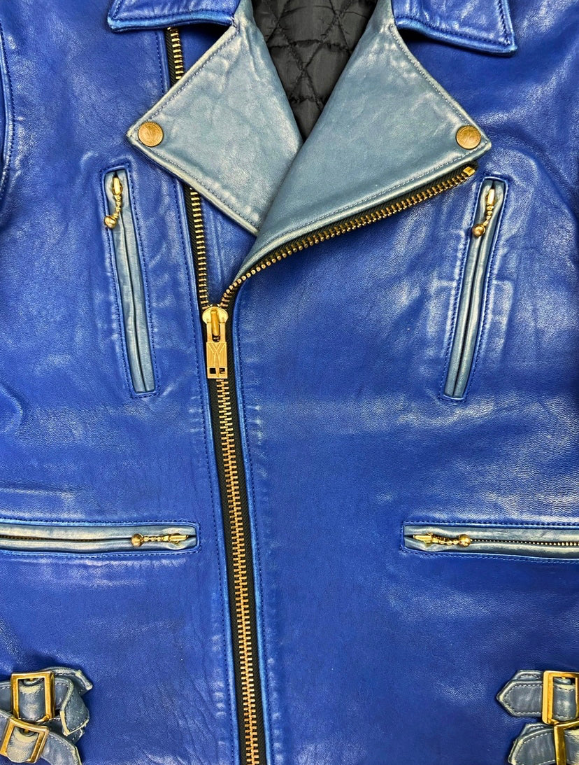 Blackmeans Double Rider Two Tone Zipped Leather Biker Jacket
