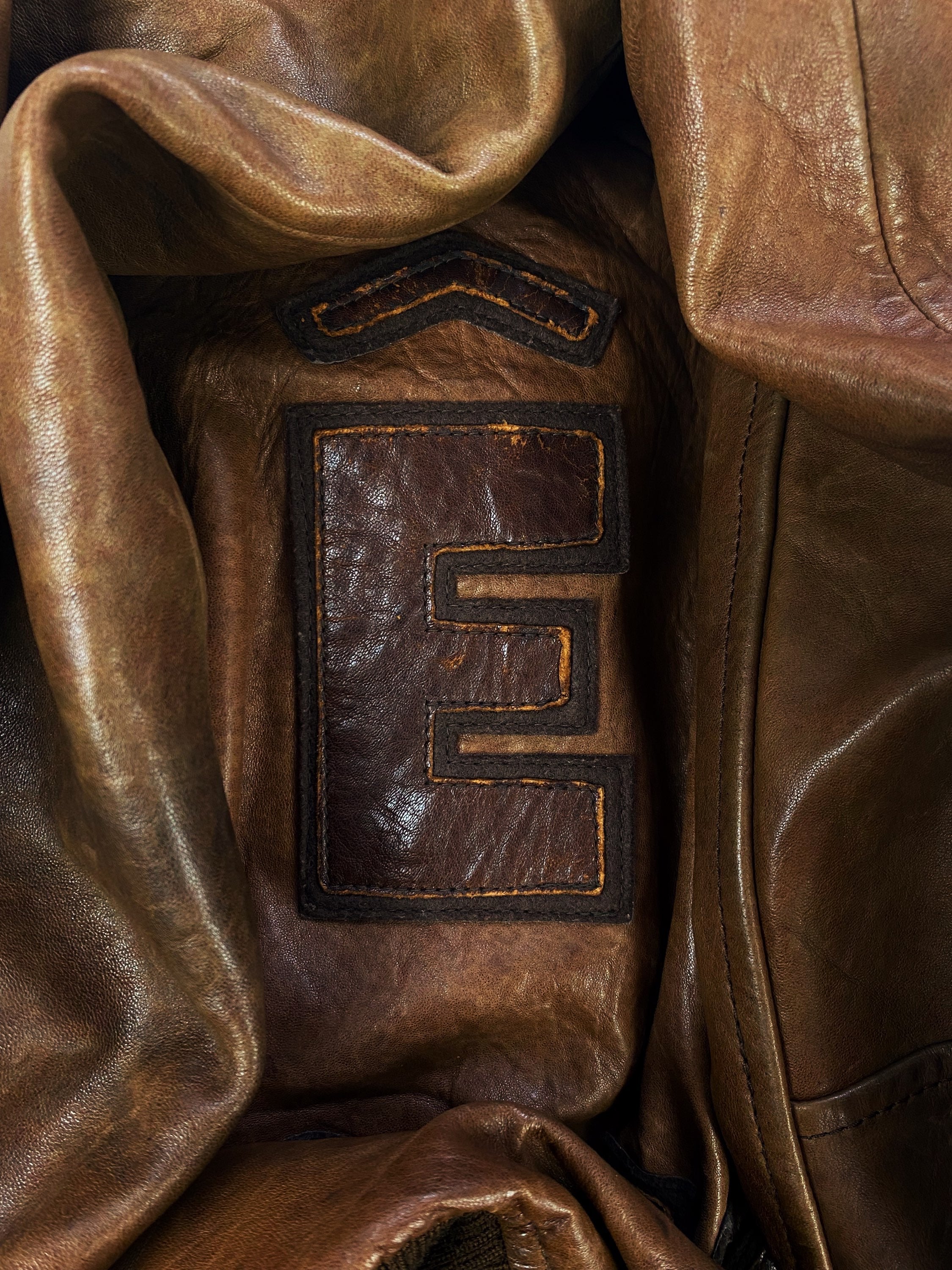00s Tete Homme Spellout Calfskin Leather Shearling Bomber Jacket