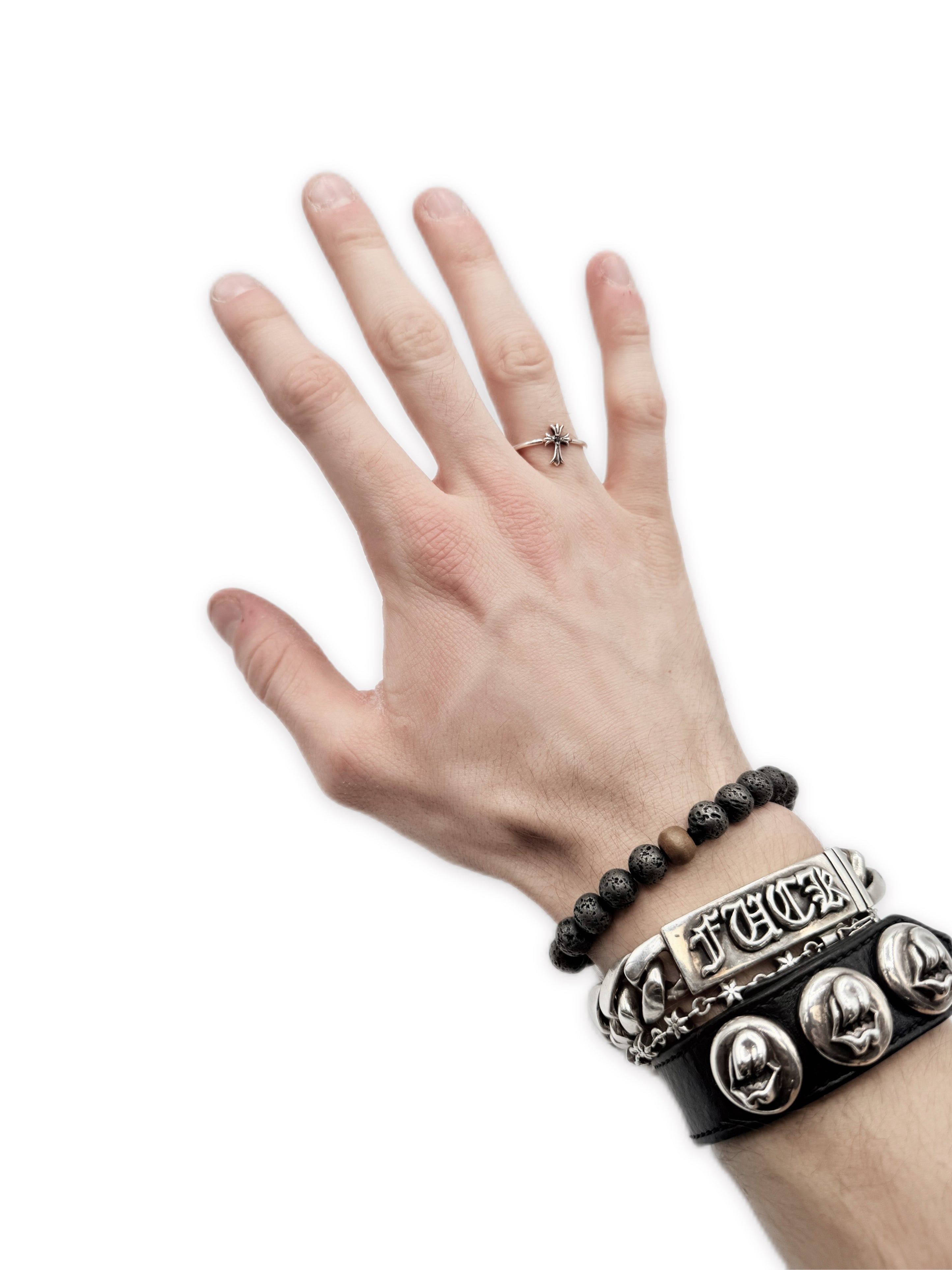 Chrome Hearts Blue Sapphire Factory Silver .925 Silver Bubblegum Cross Ring