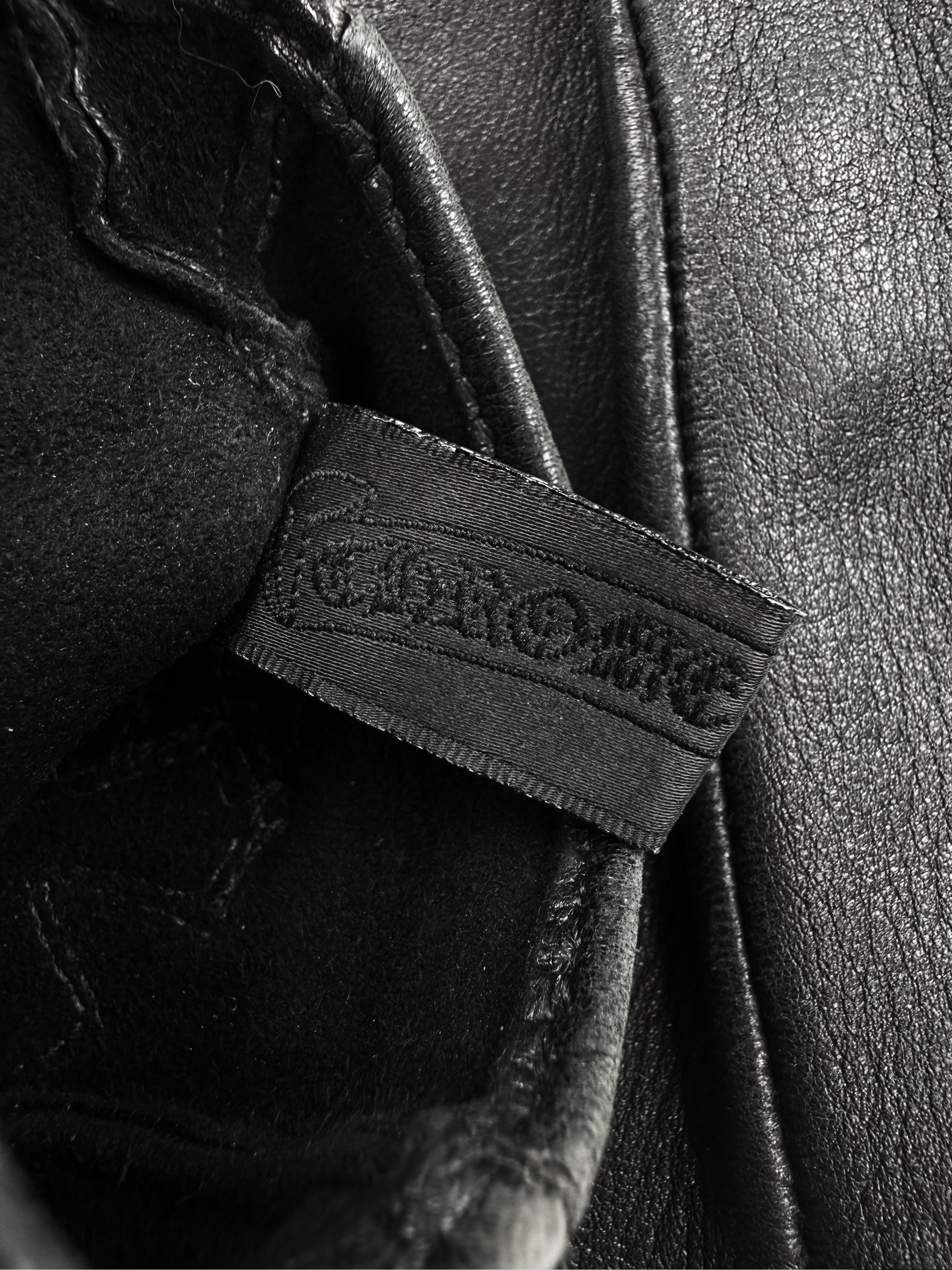 Chrome Hearts Triple Cross Patch Cemetery Black Leather Gloves