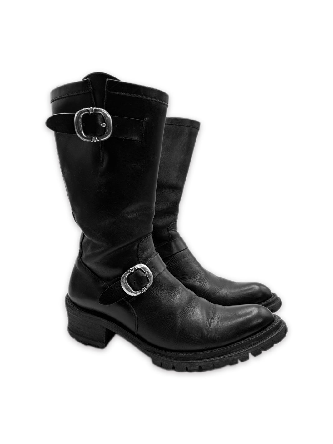 Chrome Hearts Gunslinger Buckle Dagger Pendant Black Leather Boots
