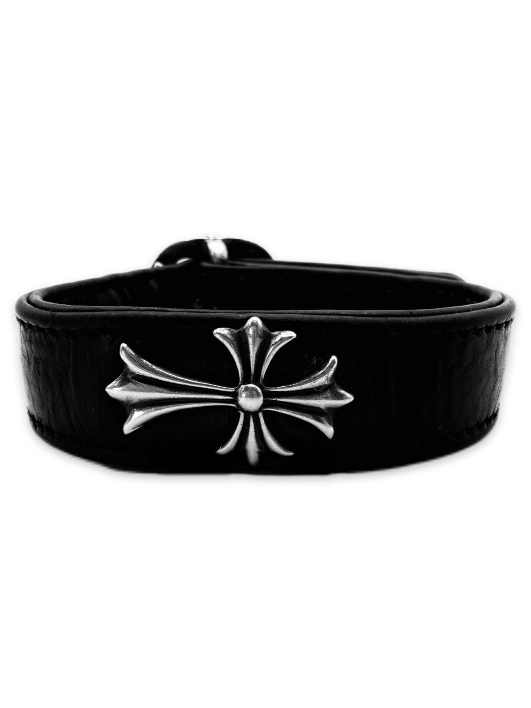 Chrome Hearts Cross Pendant Gunslinger Buckle .925 Silver Leather Bracelet