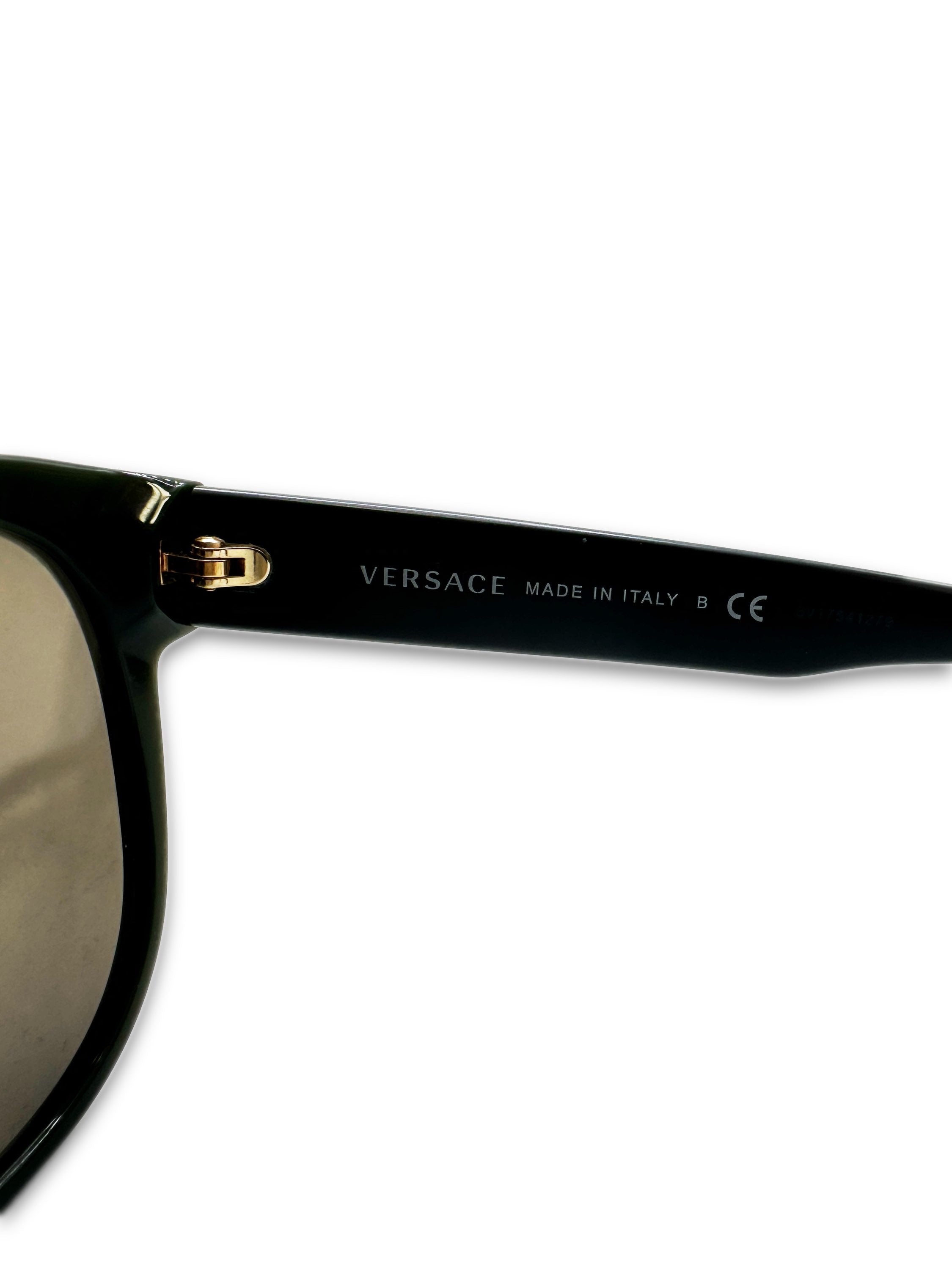 00s Versace ‘Studded’ Black Wayfarer Rounded Sunglasses