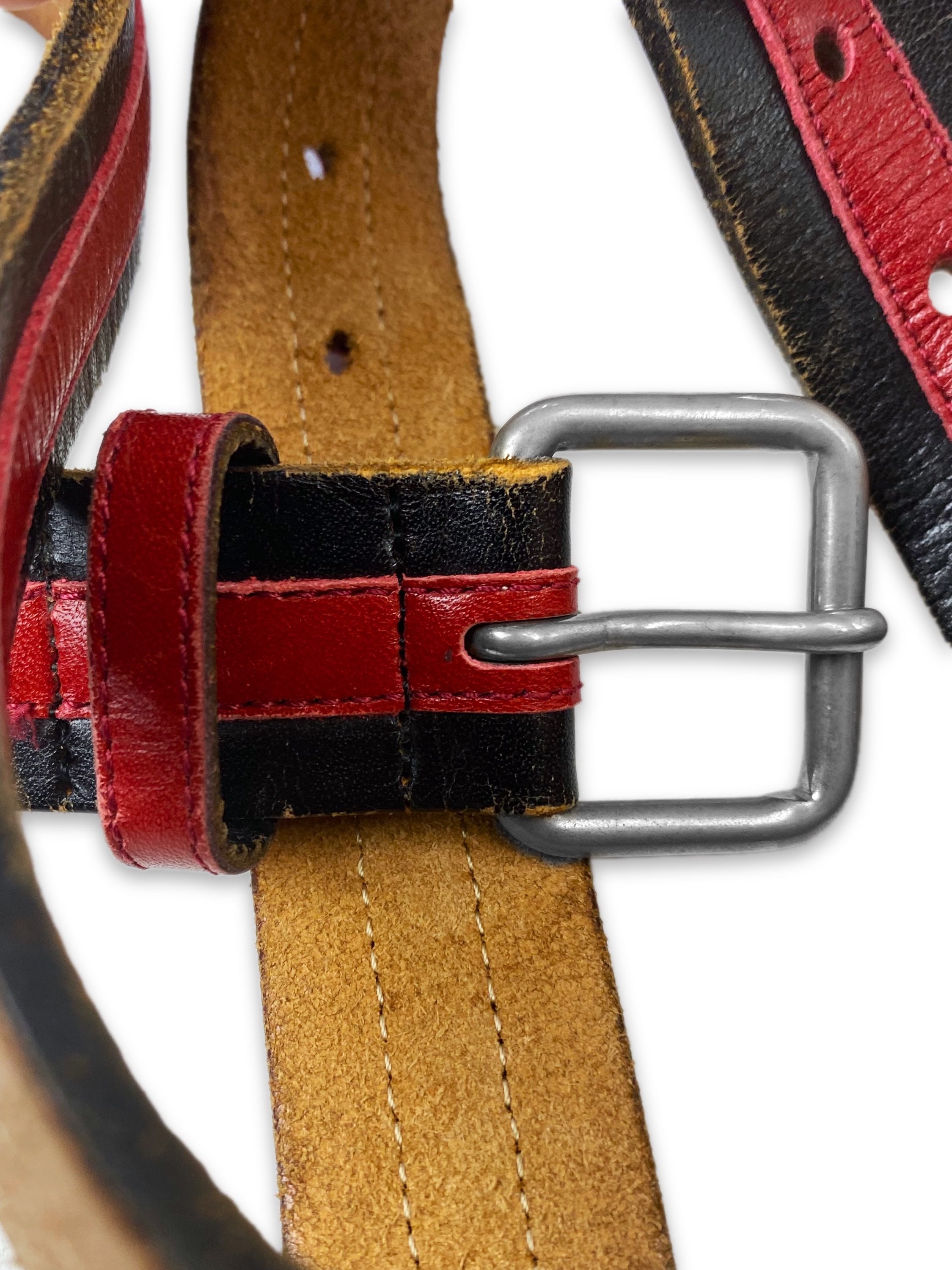 00s Comme Des Garçons Homme Striped Silver Buckle Leather Belt