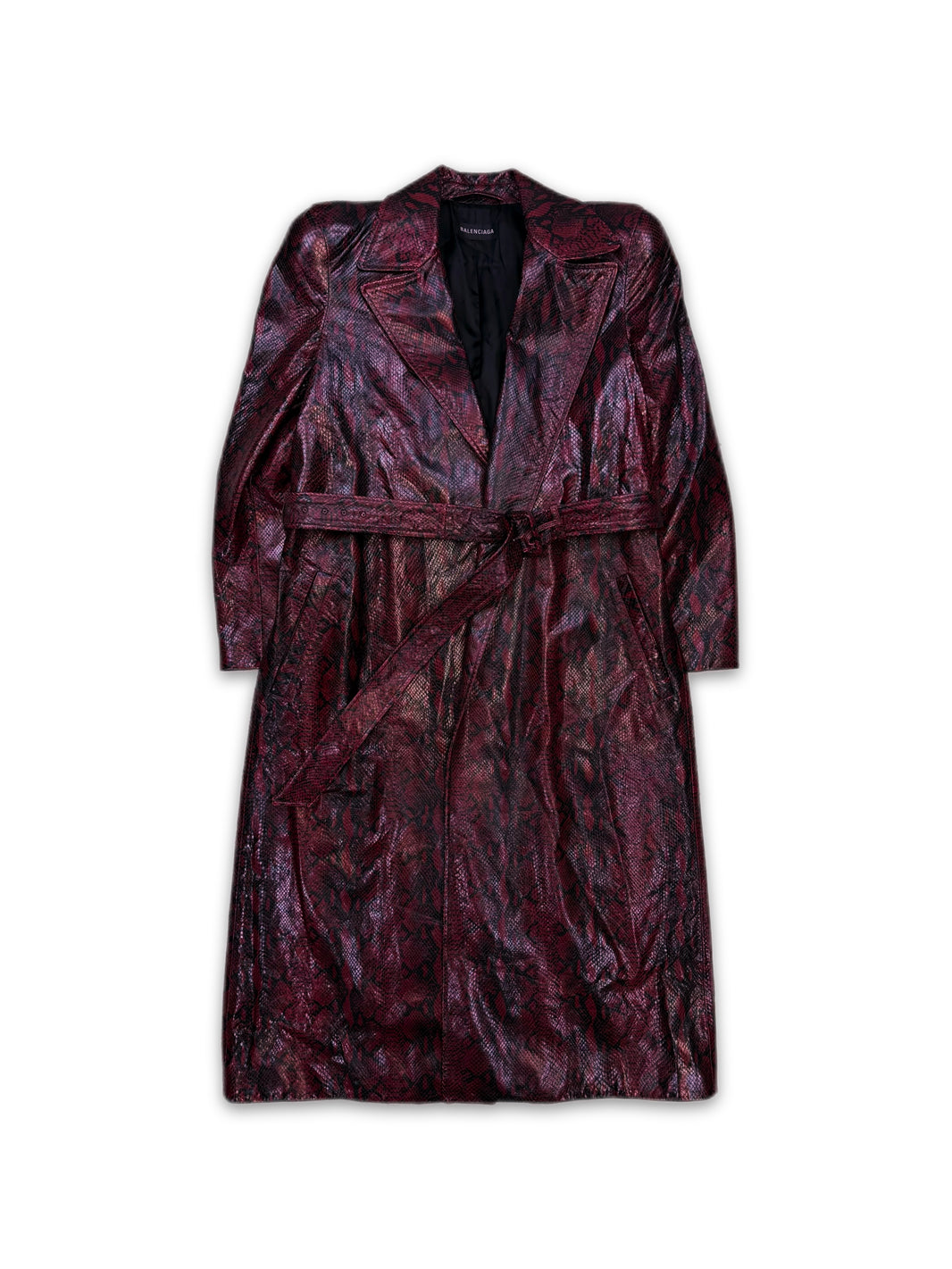 AW23 Balenciaga Snake Effect Belted Shoulder Pad Trench Coat