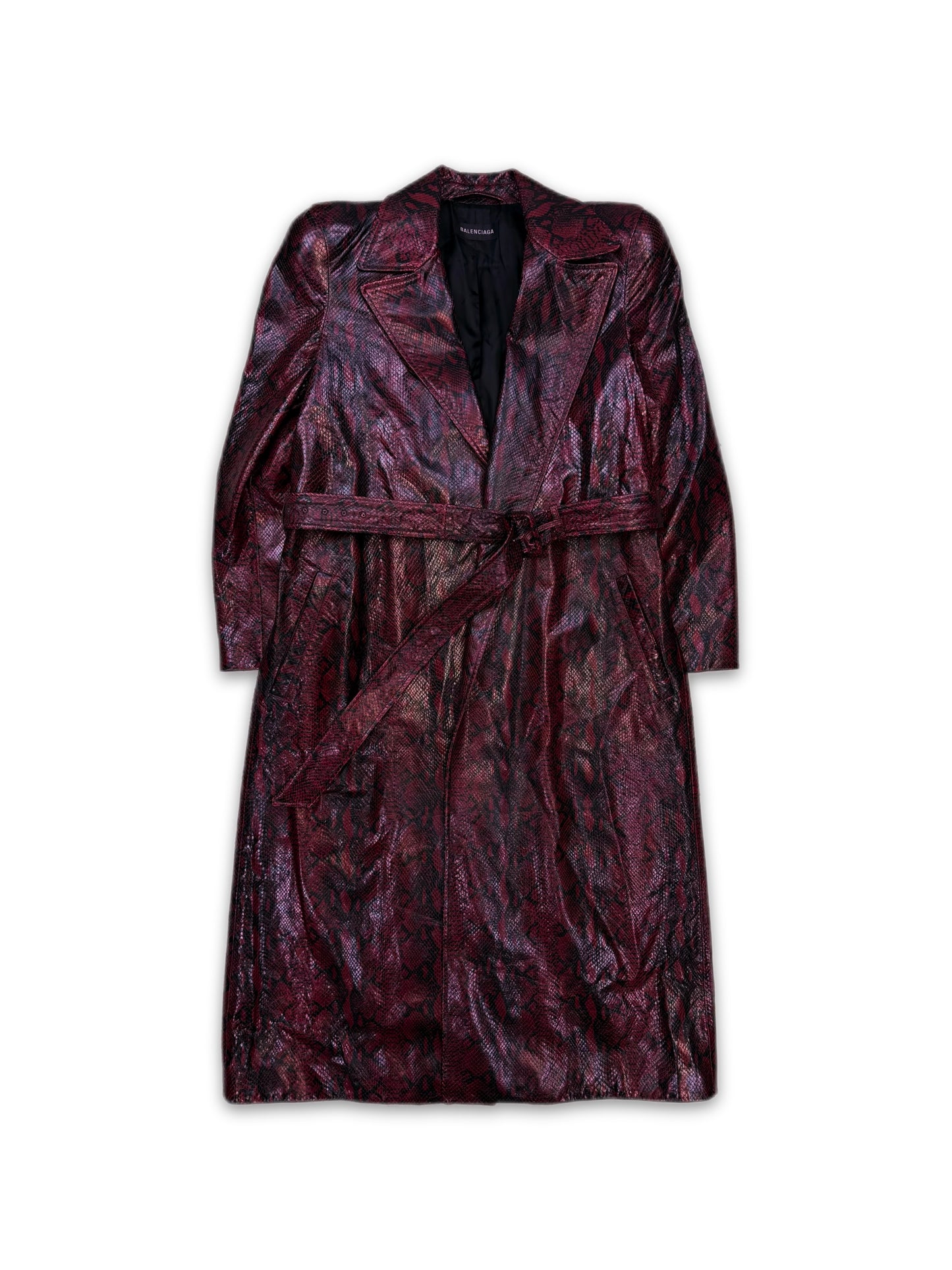 AW23 Balenciaga Snake Effect Belted Shoulder Pad Trench Coat
