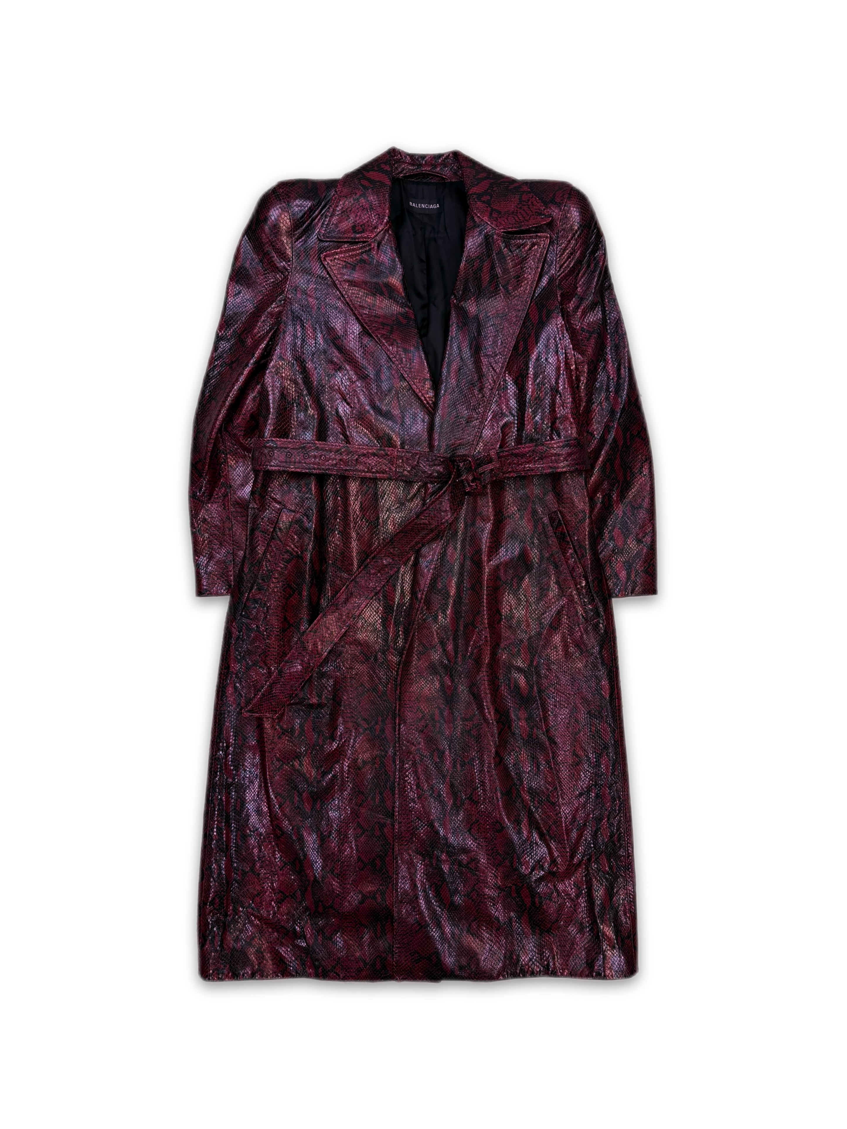 AW23 Balenciaga Snake Effect Belted Shoulder Pad Trench Coat