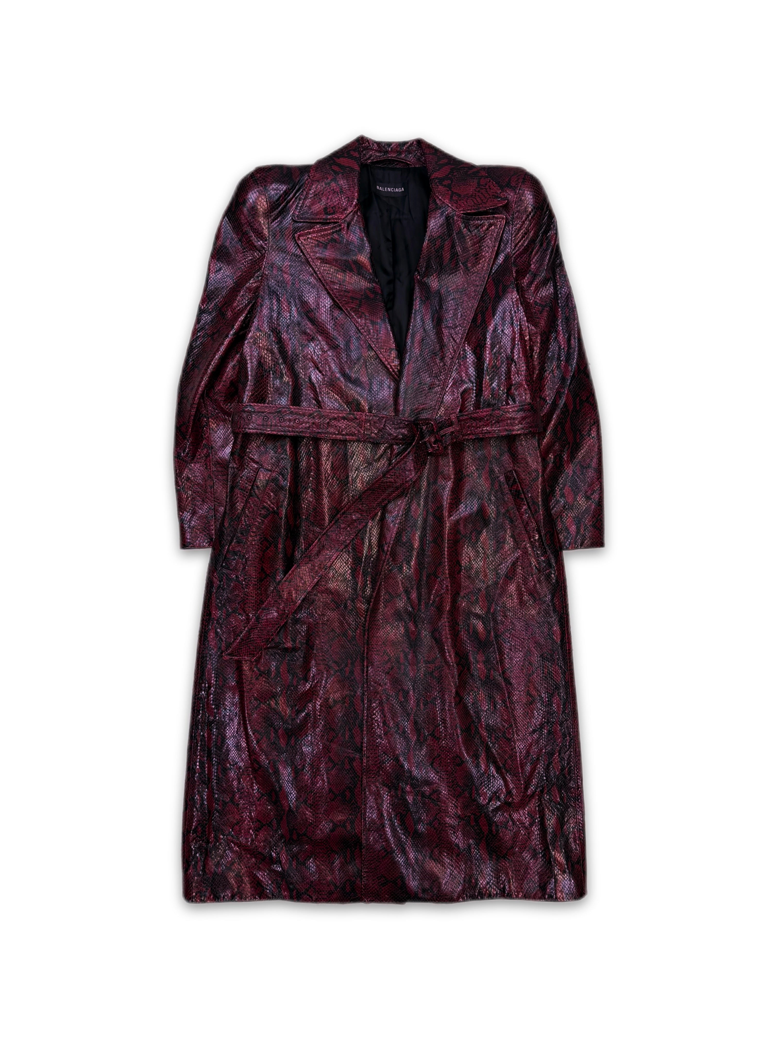 AW23 Balenciaga Snake Effect Belted Shoulder Pad Trench Coat