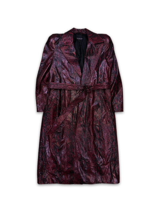 AW23 Balenciaga Snake Effect Belted Shoulder Pad Trench Coat