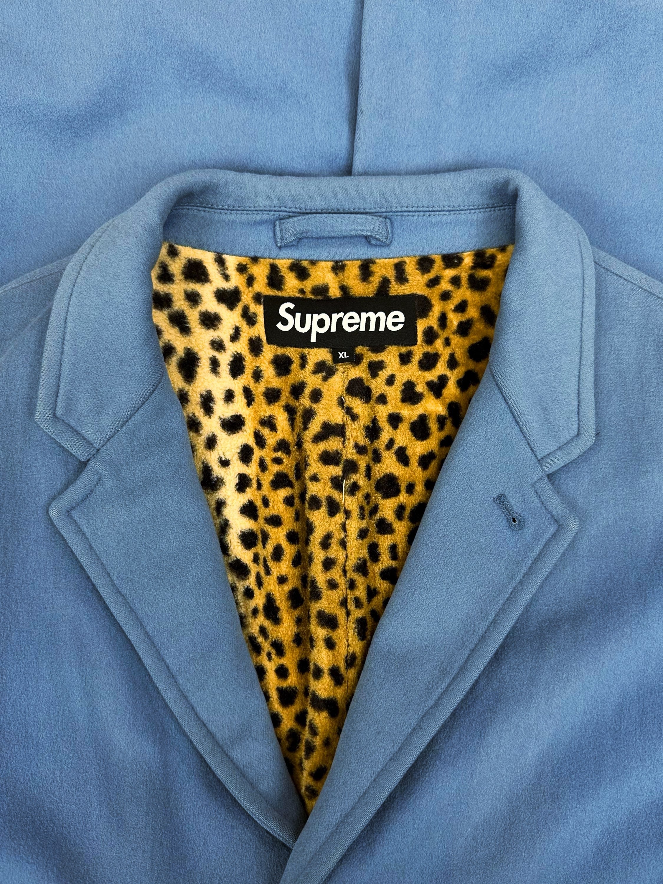 AW18 Supreme x Loro Piana Baby Blue Leopard Trench Coat